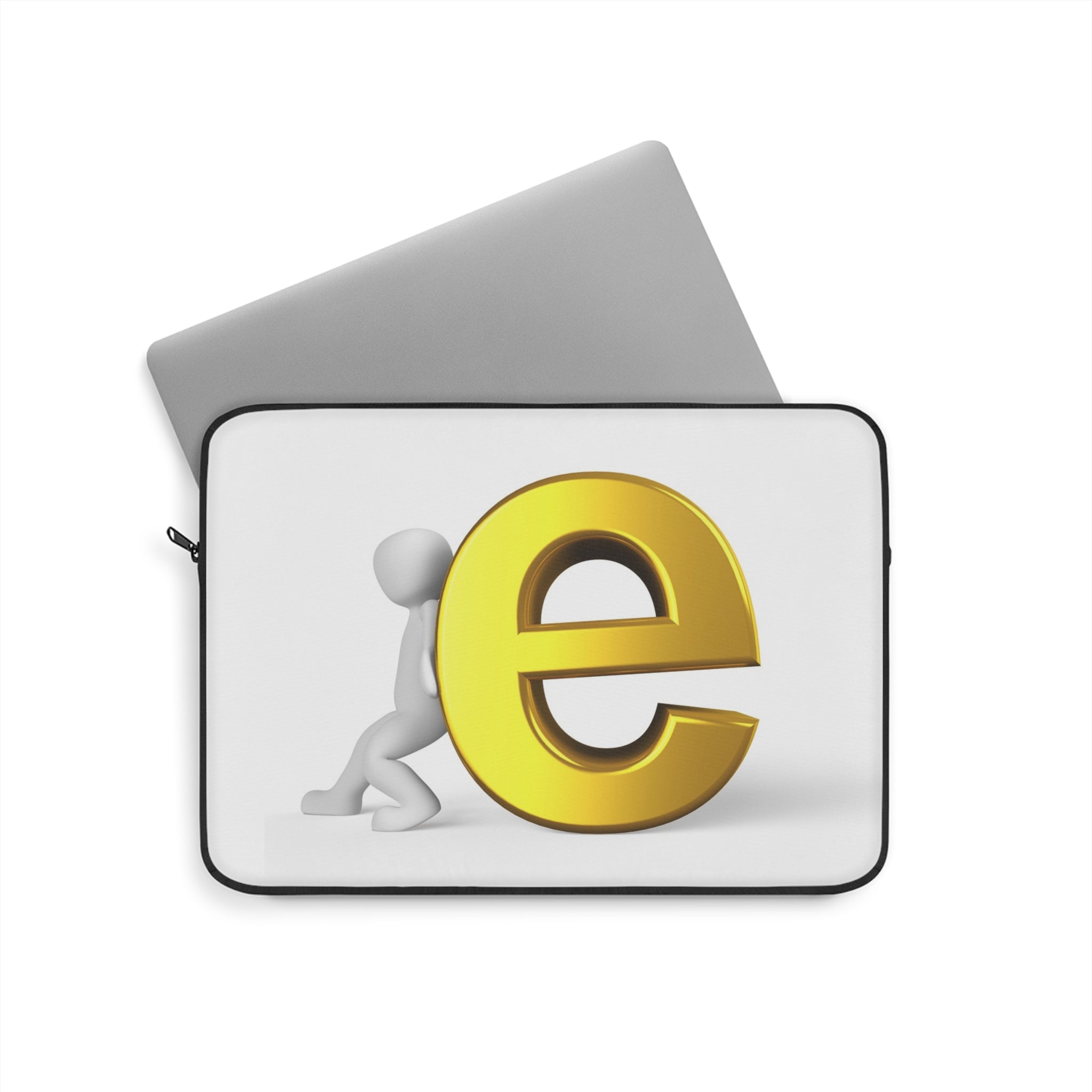 Golden Letter E Laptop Sleeve | Alphabet Monogram, Minimalist Typographic Design