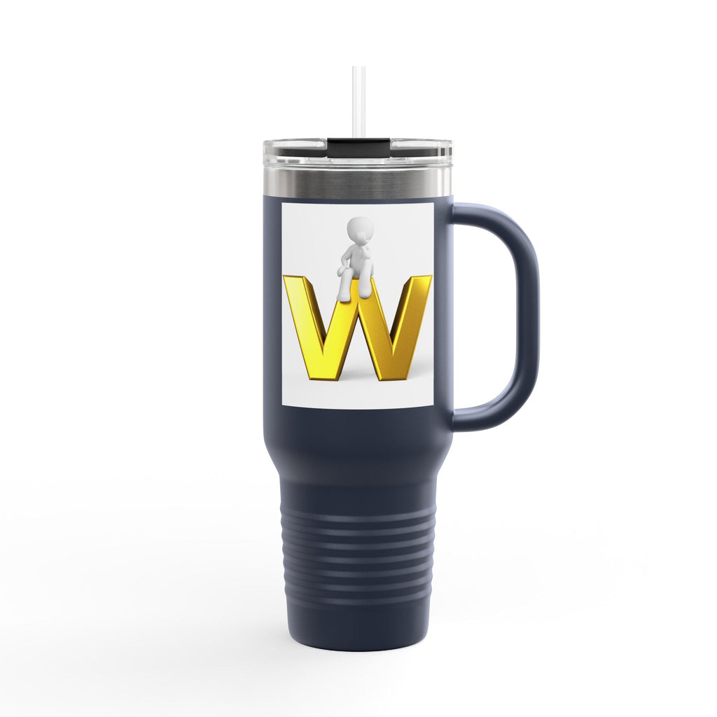 3D Gold Letter W with Figure Travel Mug | Insulated 40oz Tumbler
