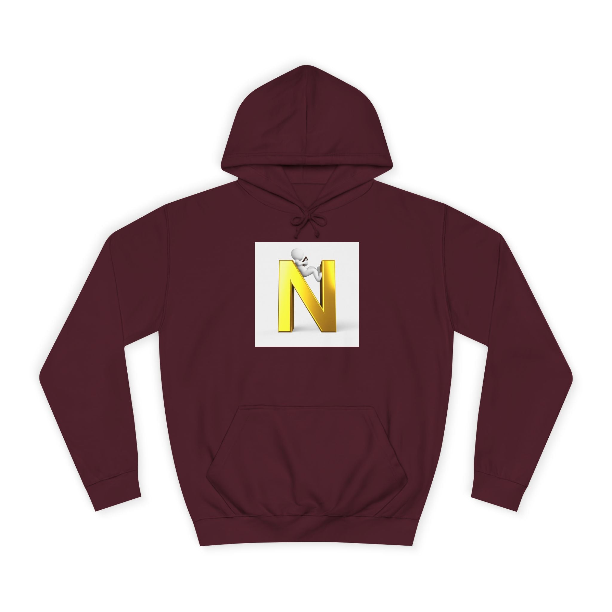 Gold 3D Letter N with Climbing Figure Hoodie | Initial Monogram Pullover