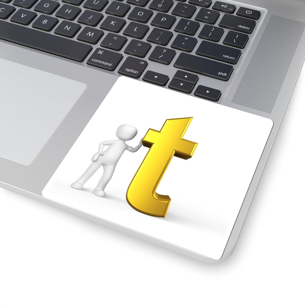 3D Gold Letter T with Figure sticker | Kiss-Cut Sticker