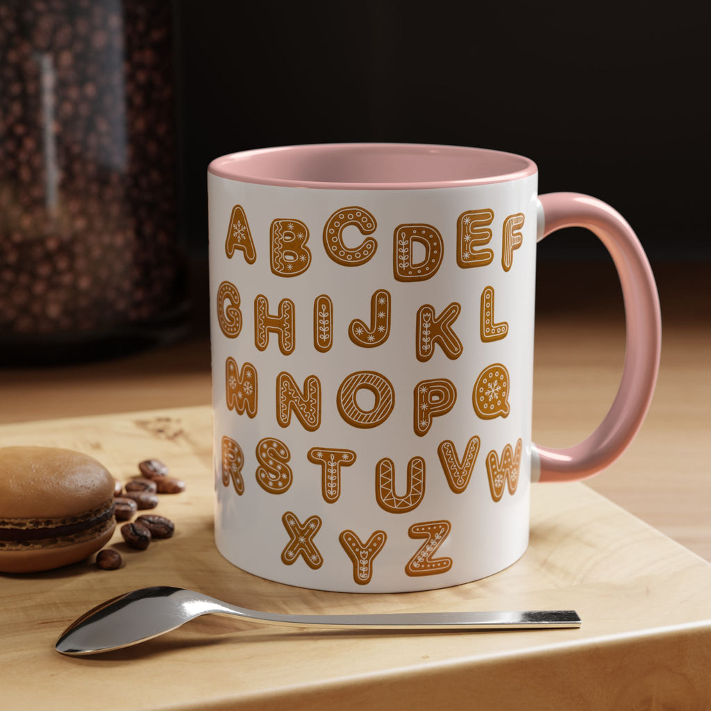 Lebkuchen-Alphabet-Tasse Akzent-Kaffeetasse | Keksbuchstaben-Muster