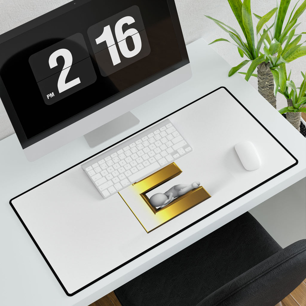 Gold Letter E with Lying Figure Desk Mat | Minimal Monogram Desk Pad