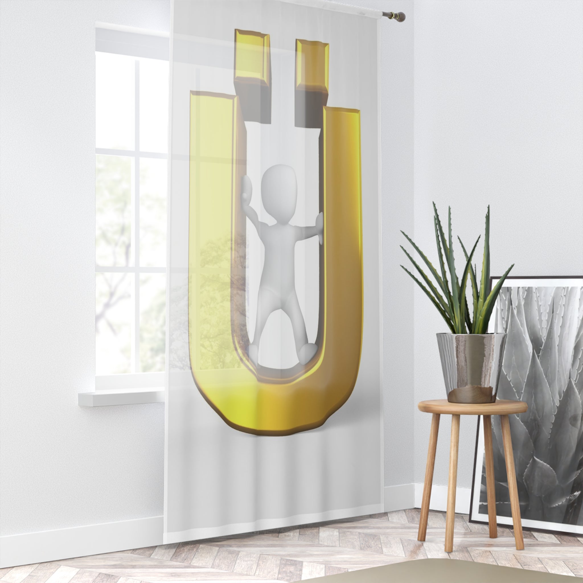 3D Gold Letter Ü with Figure Window Curtain | Alphabet Monogram Drapery