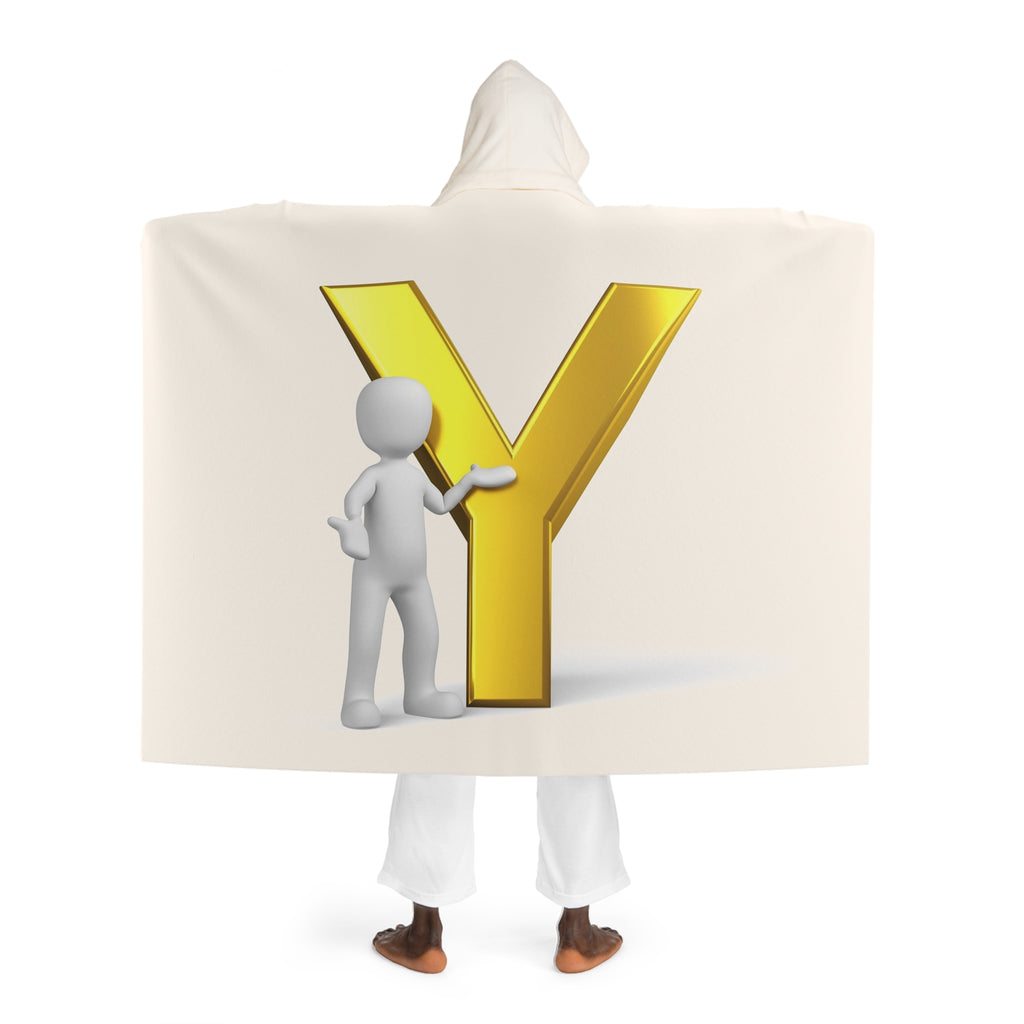 Cozy Hooded Sherpa Fleece Blanket | Gold Letter Y With Figure