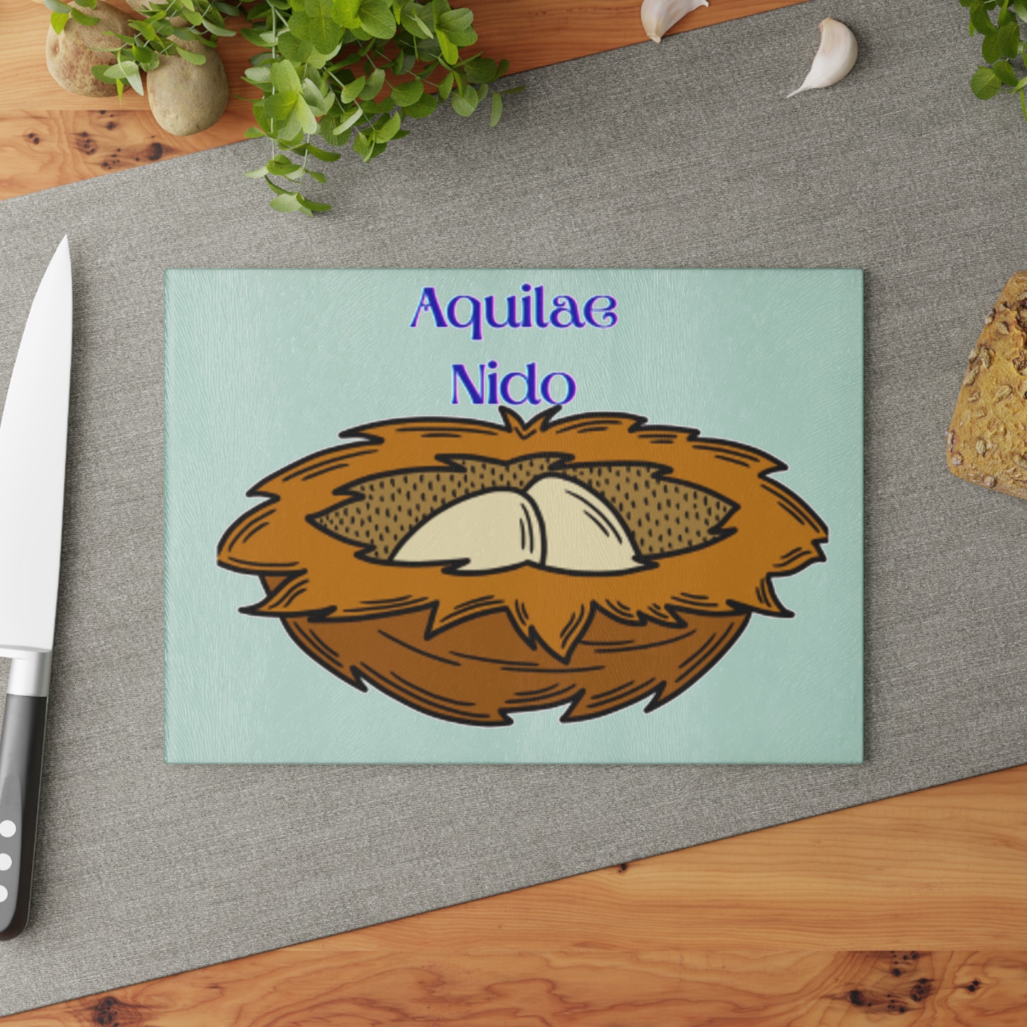 Aquilae Nido Nest Illustration Glass Cutting Board | Bird Nest Kitchen Decor