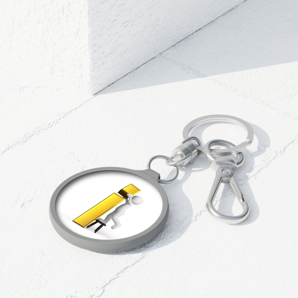 3D Stick Figure Painting Gold Letter i Keyring Tag | Round Keychain