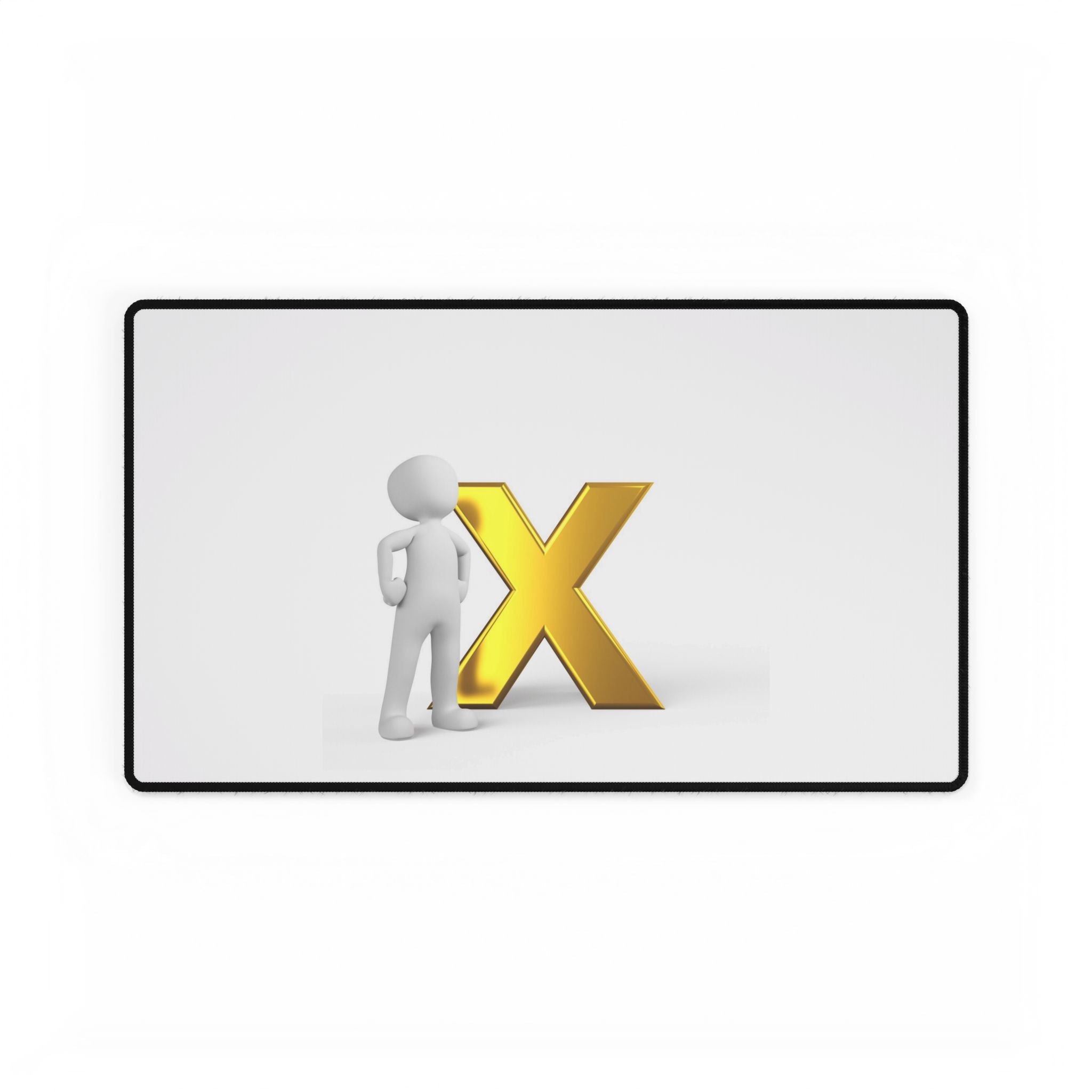 Tapis de bureau 3D Or X avec figurine de penseur | Grand tapis de souris