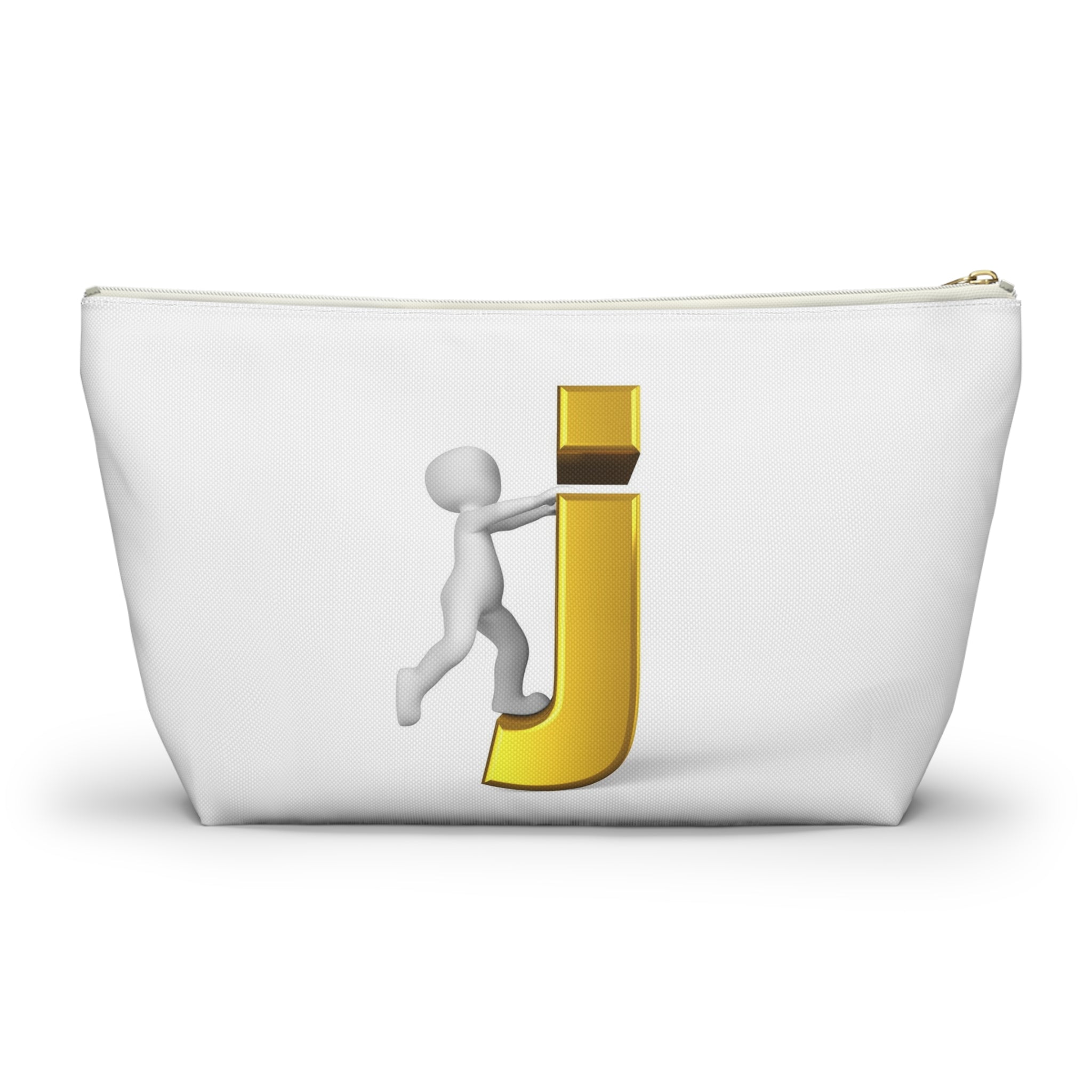 Stick Figure Pushing Gold Letter J Accessory Pouch