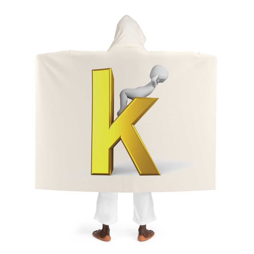 Gold Letter K With Figure Hooded Sherpa Blanket | Cozy Fleece Hooded Throw