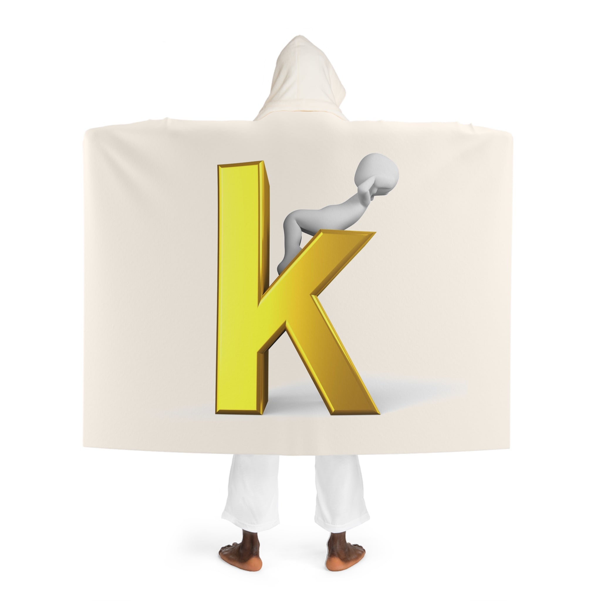 Gold Letter K With Figure Hooded Sherpa Blanket | Cozy Fleece Hooded Throw