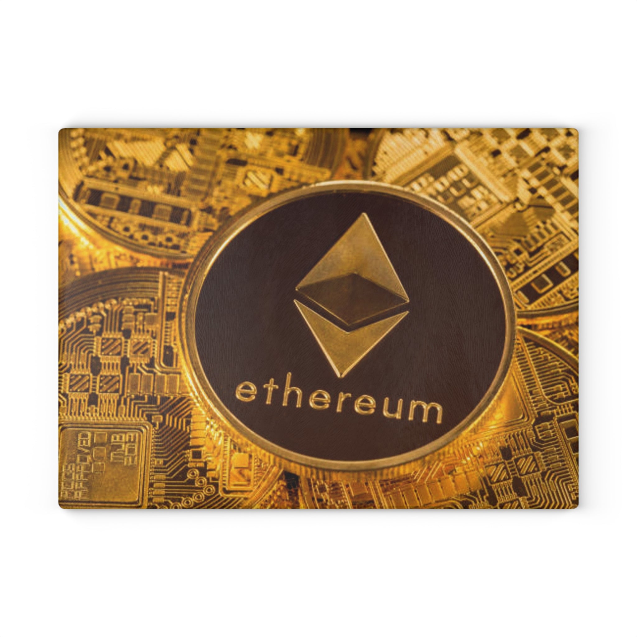 Ethereum Crypto Coin Glass Cutting Board | Cryptocurrency Kitchen Decor
