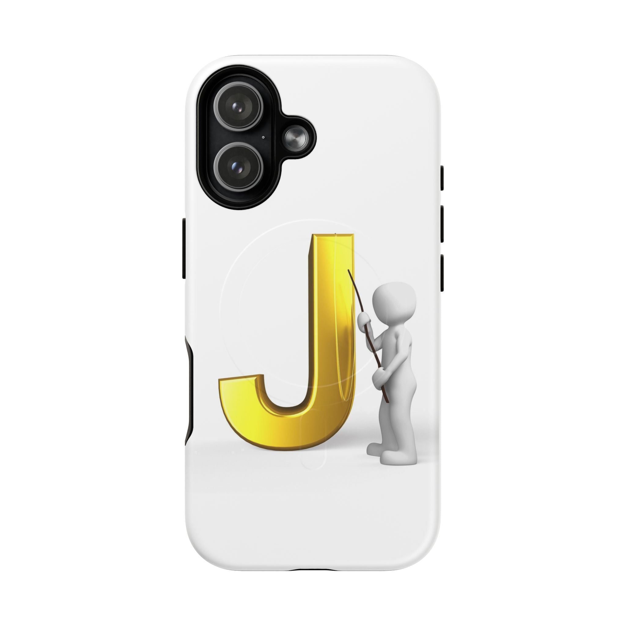 Coque de téléphone aimantée résistante dorée avec lettre J et figure de peintre