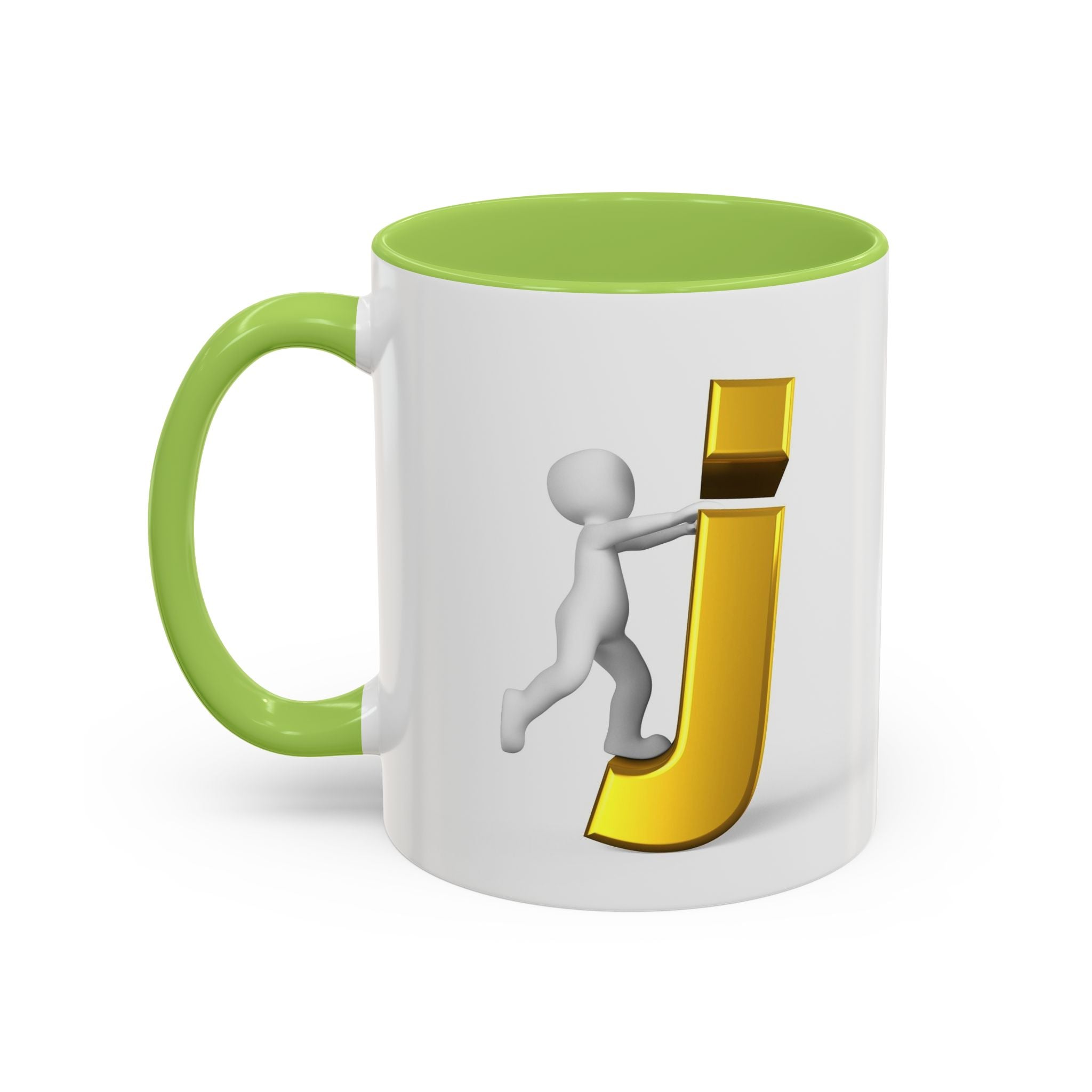 Tasse avec figurine 3D bâton poussant la lettre J dorée | Tasse à café