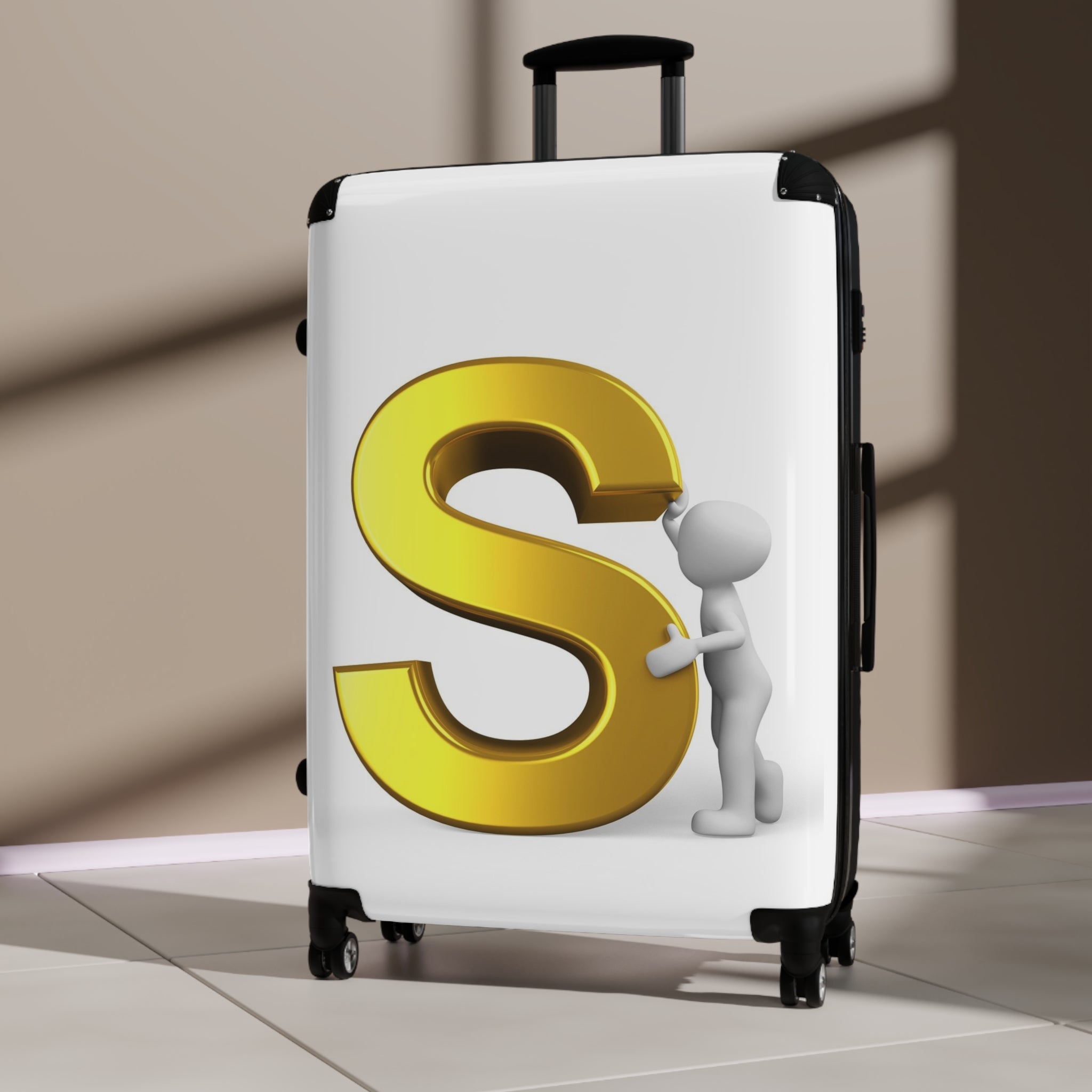 Gold Letter S Monogram Suitcase | Personalized Initial Luggage