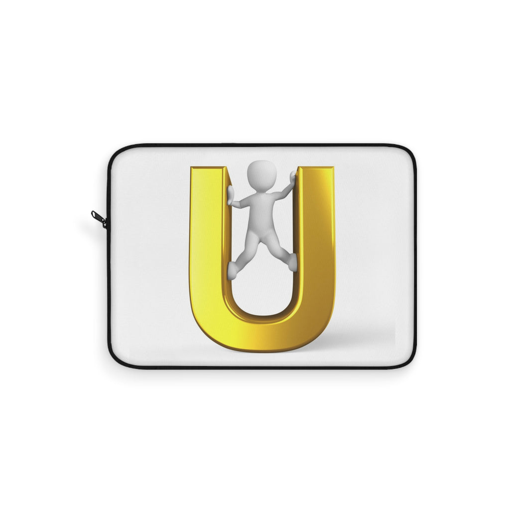 Gold Letter U with 3D Figure Laptop Sleeve | Monogram Initial U
