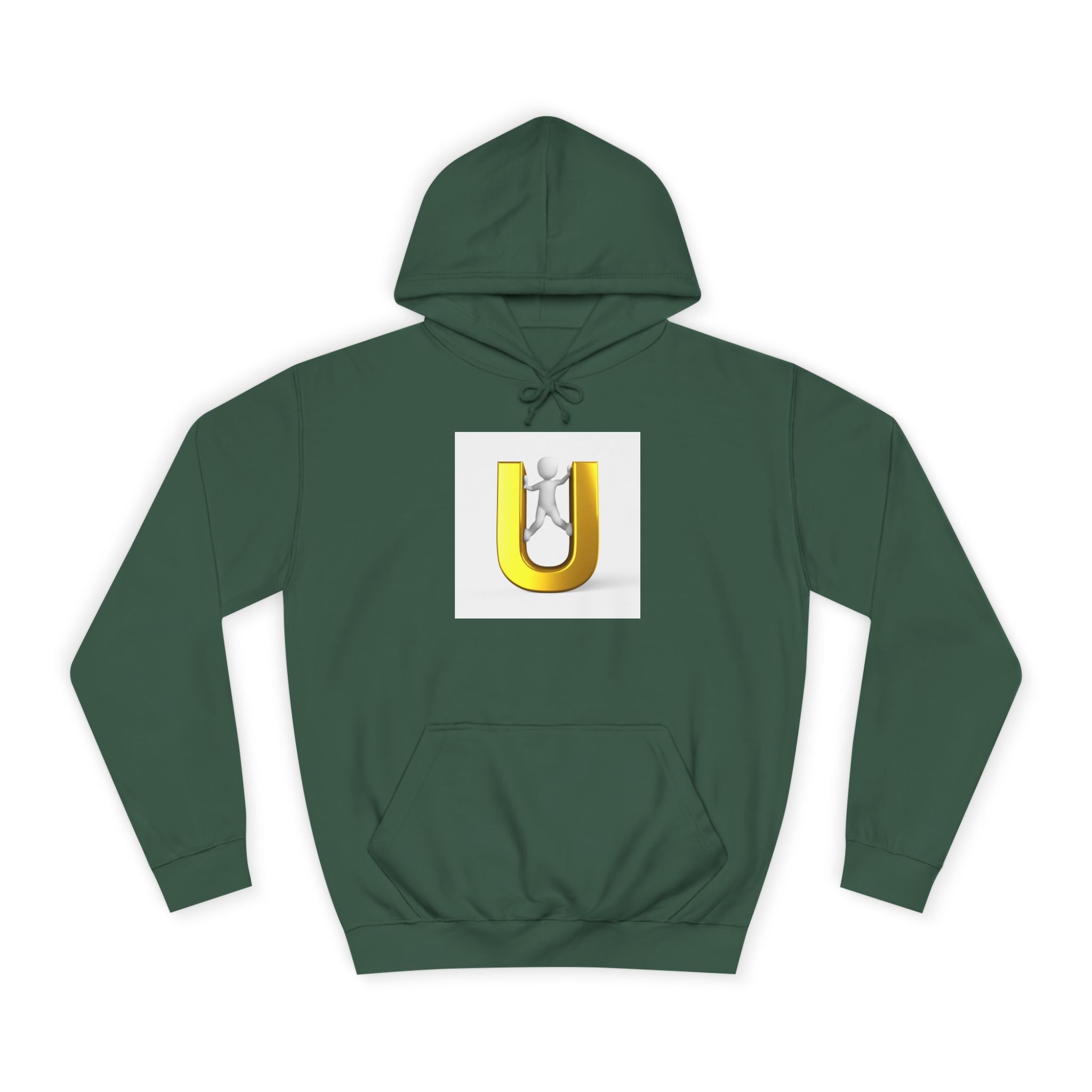 Sweat à capuche lettre U 3D Or | Sweat-shirt typographique bonhomme allumette grimpant
