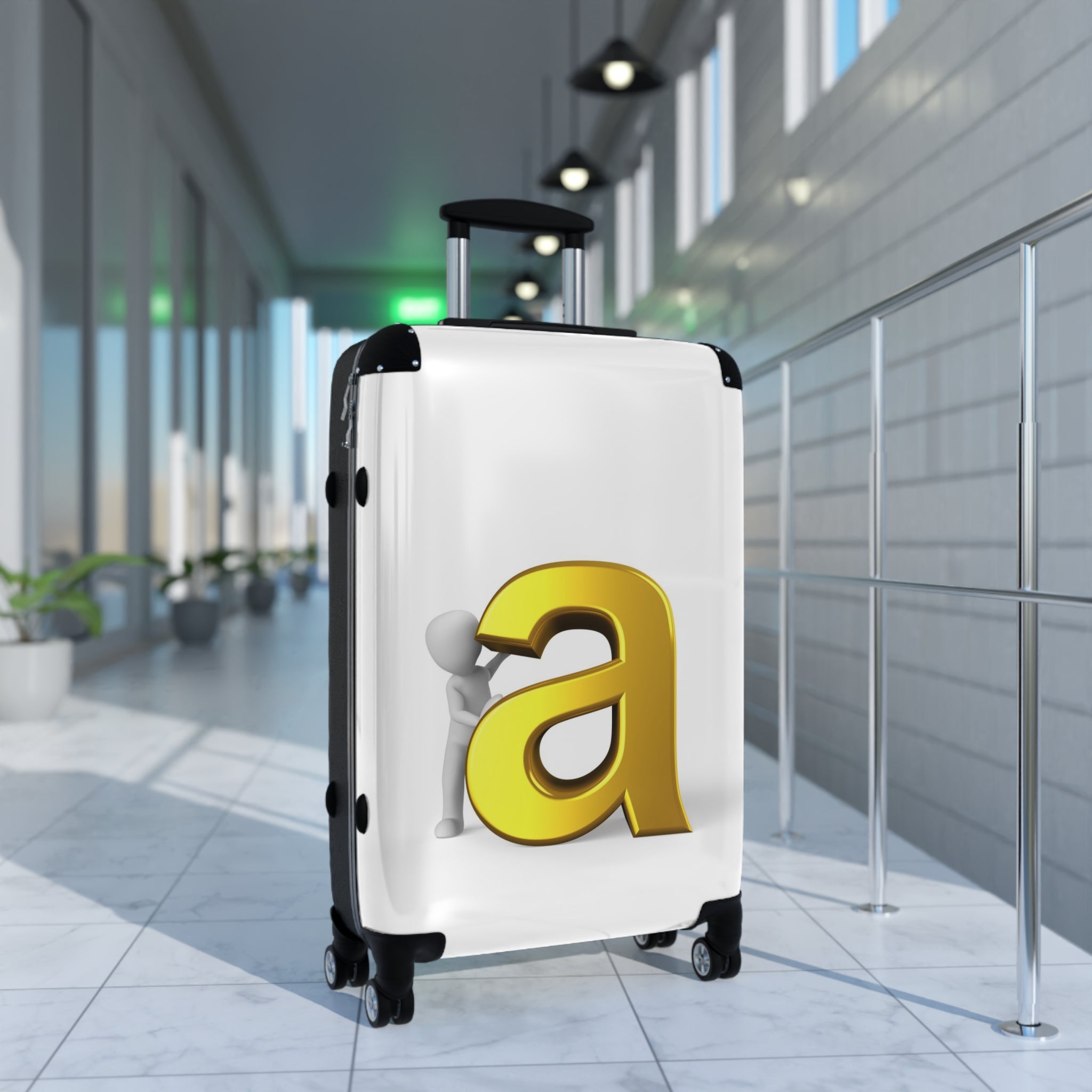 3D Gold Letter A with Figure Suitcase | Monogram Luggage