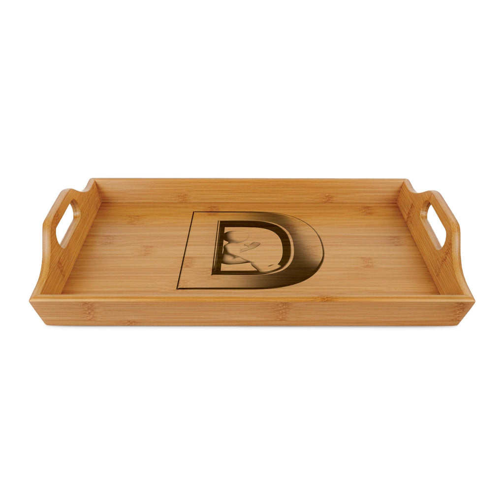 Monogram D Initial Bamboo Serving Tray | Engraved Wooden Tray
