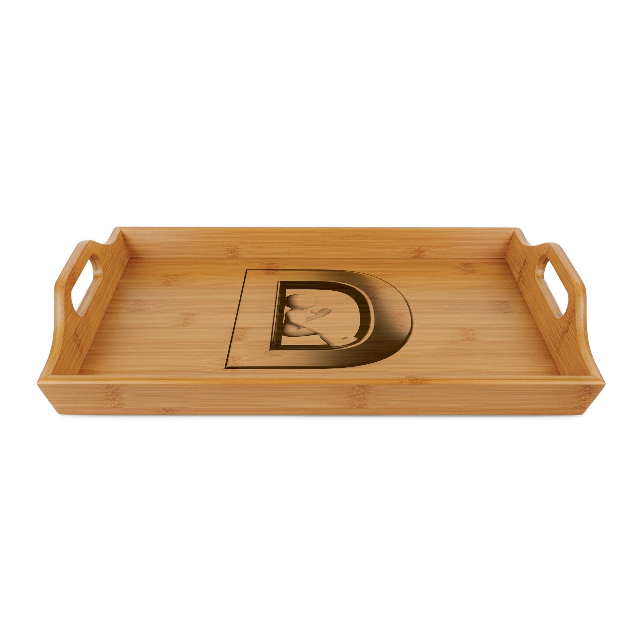 Monogram D Initial Bamboo Serving Tray | Engraved Wooden Tray