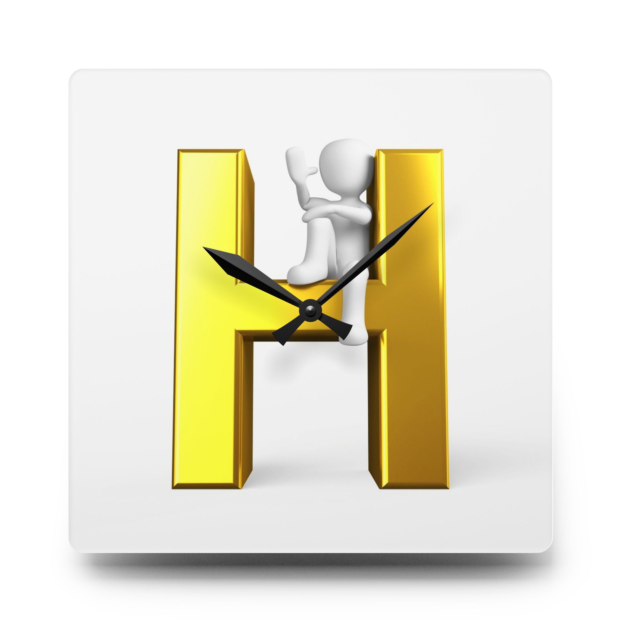 Horloge murale en acrylique avec lettre 3D dorée H | Décoration initiale H