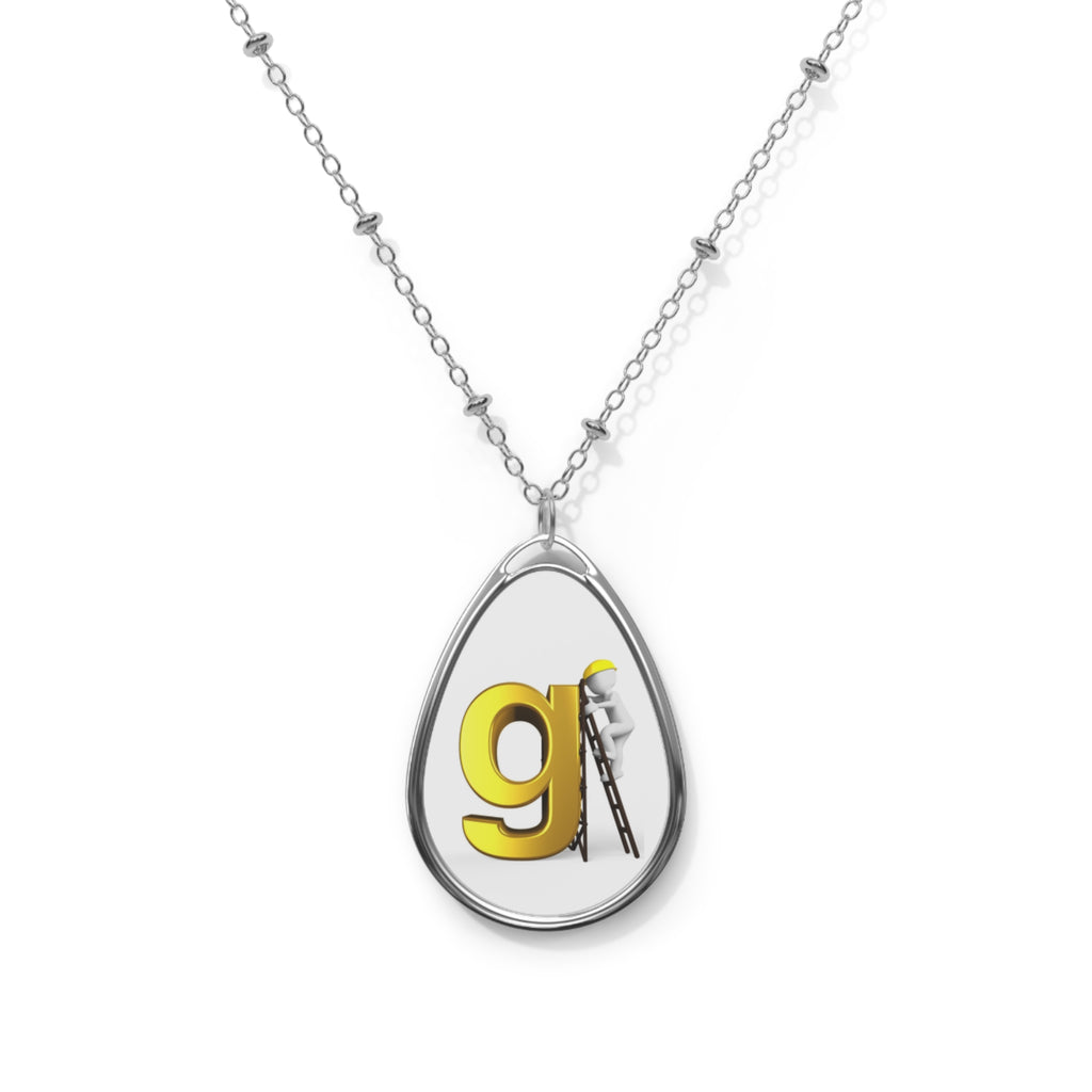 Oval Initial Necklace — Personalized Gold 'g' Pendant in Silver Teardrop
