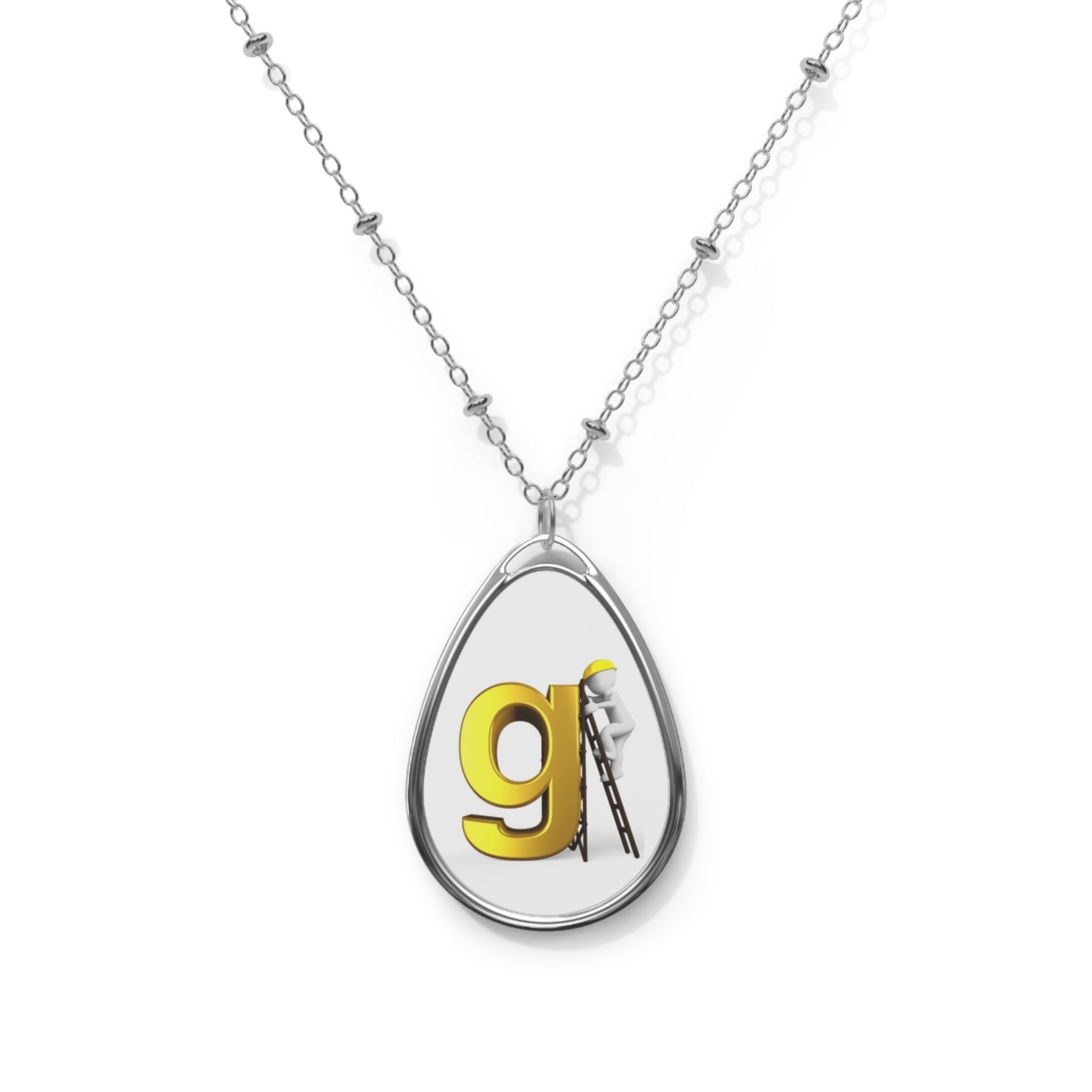 Oval Initial Necklace — Personalized Gold 'g' Pendant in Silver Teardrop