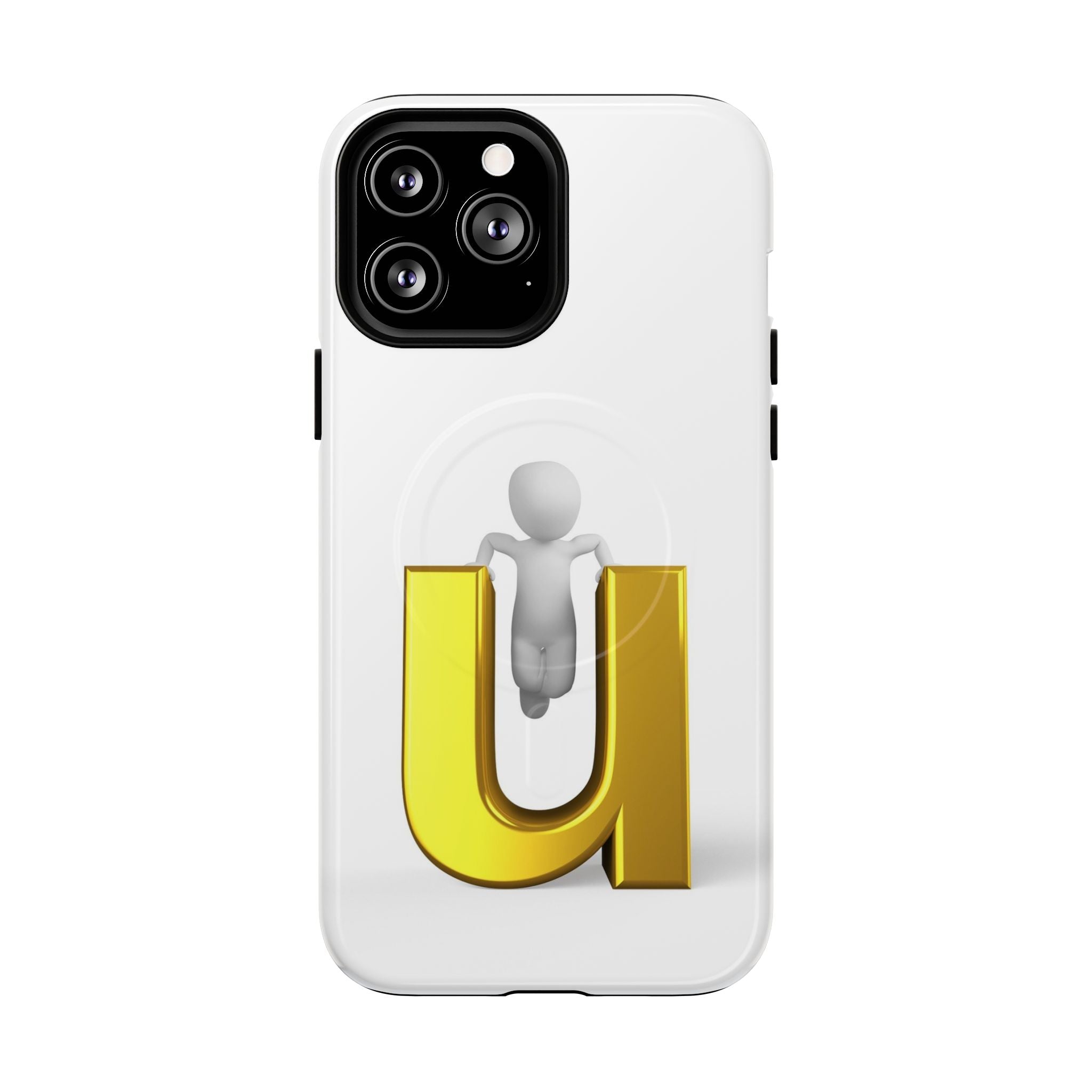 Coque de téléphone 3D Personnage avec Lettre U Dorée | Coque Magnétique Robuste