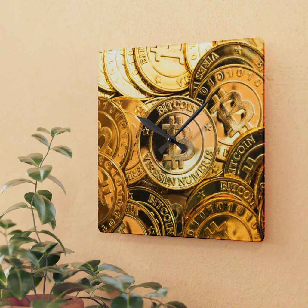 Bitcoin Coin Stack Acrylic Wall Clock | Cryptocurrency Decor