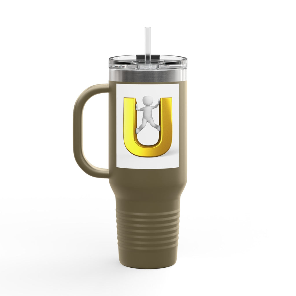 3D Gold Letter U with Figure Insulated Travel Mug 40oz | Tumbler