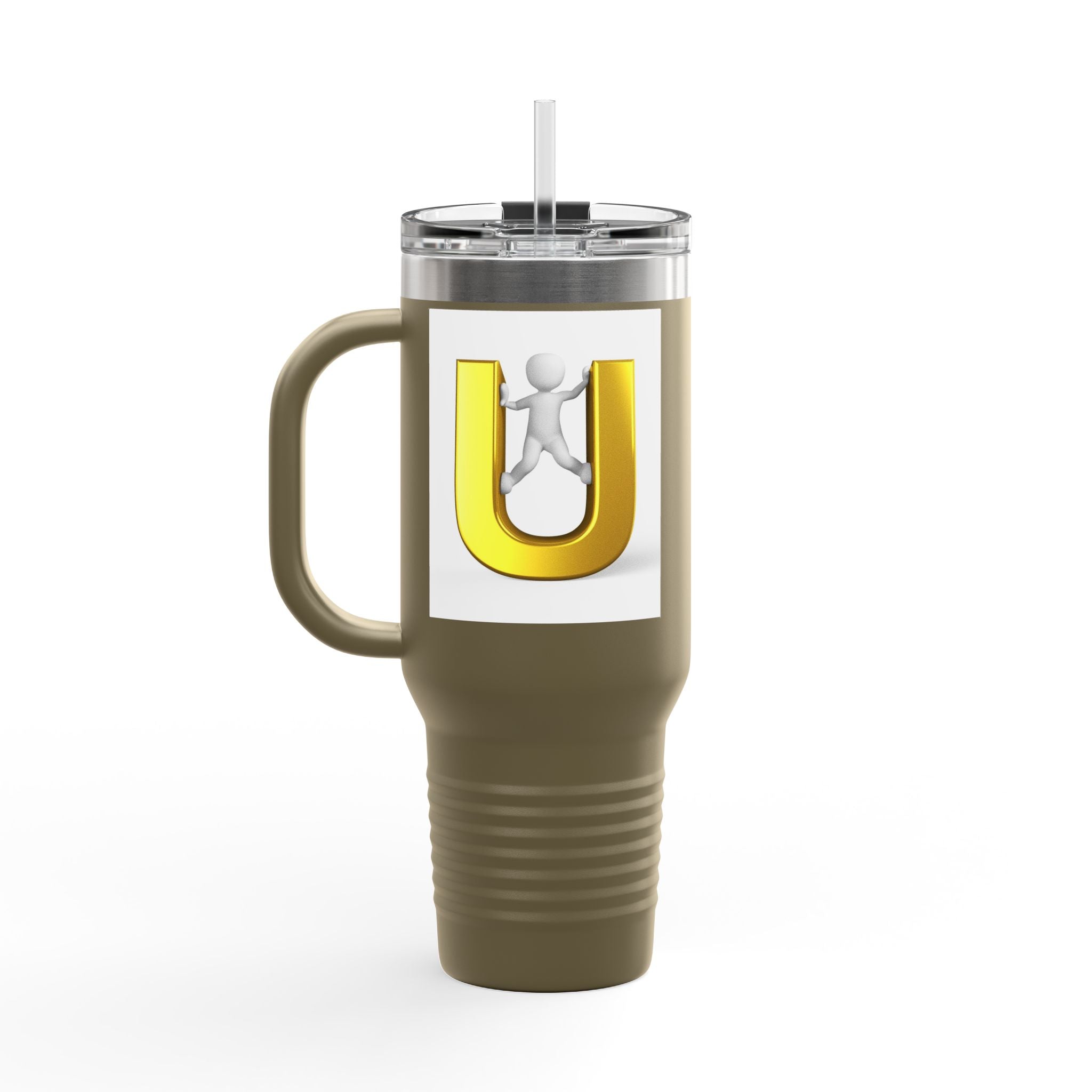 3D Gold Letter U with Figure Insulated Travel Mug 40oz | Tumbler