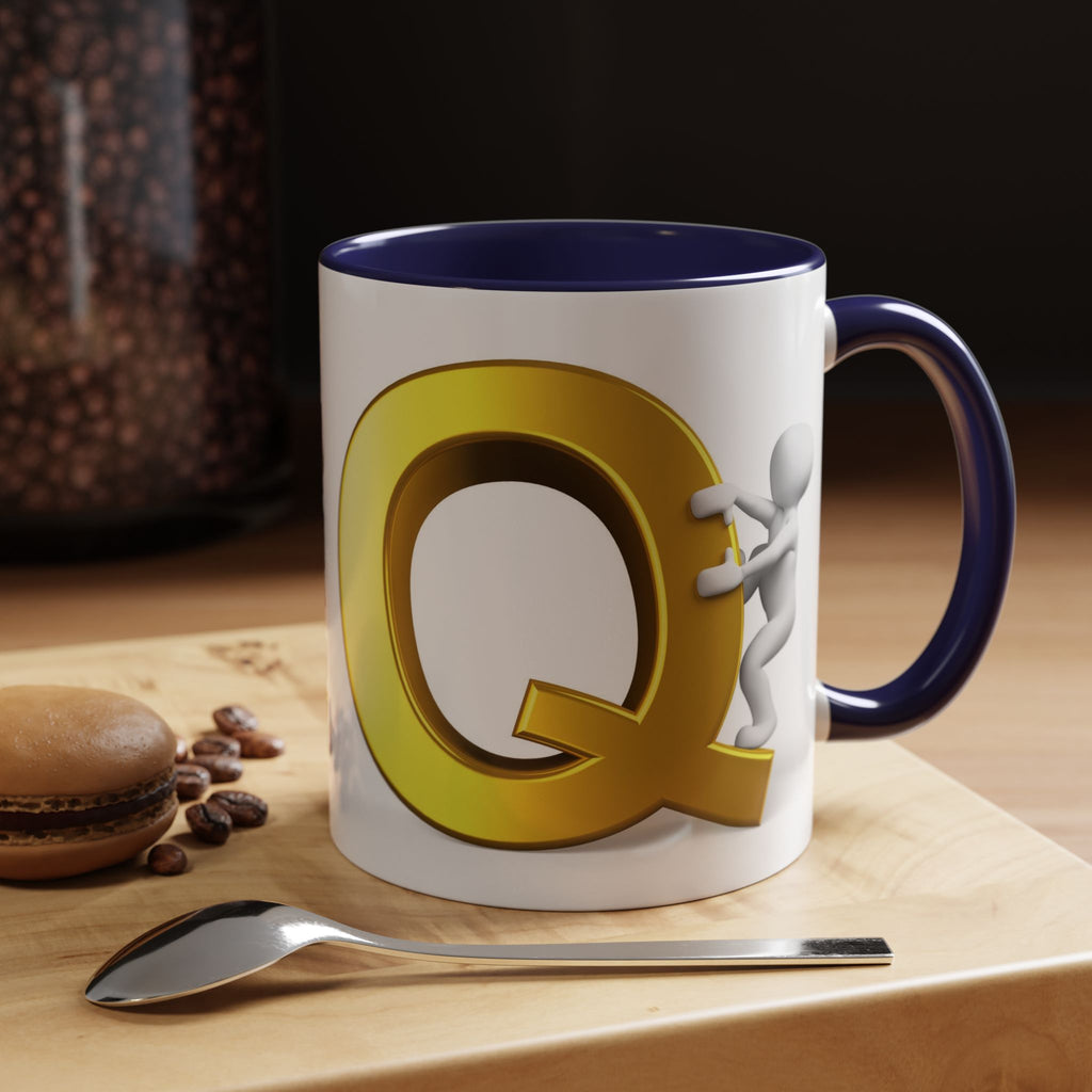 3D Gold Letter Q with Climbing Figure Mug | Accent Coffee Mug 11oz 15oz