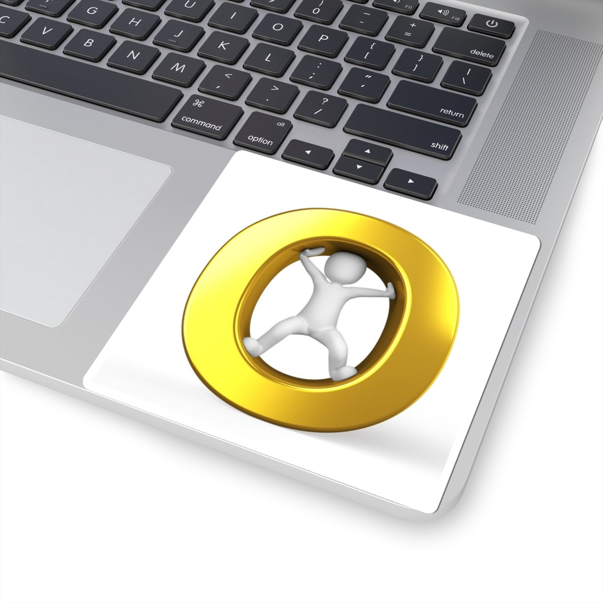 3D Gold O Letter with Stick Figure Sticker | Kiss-Cut Sticker