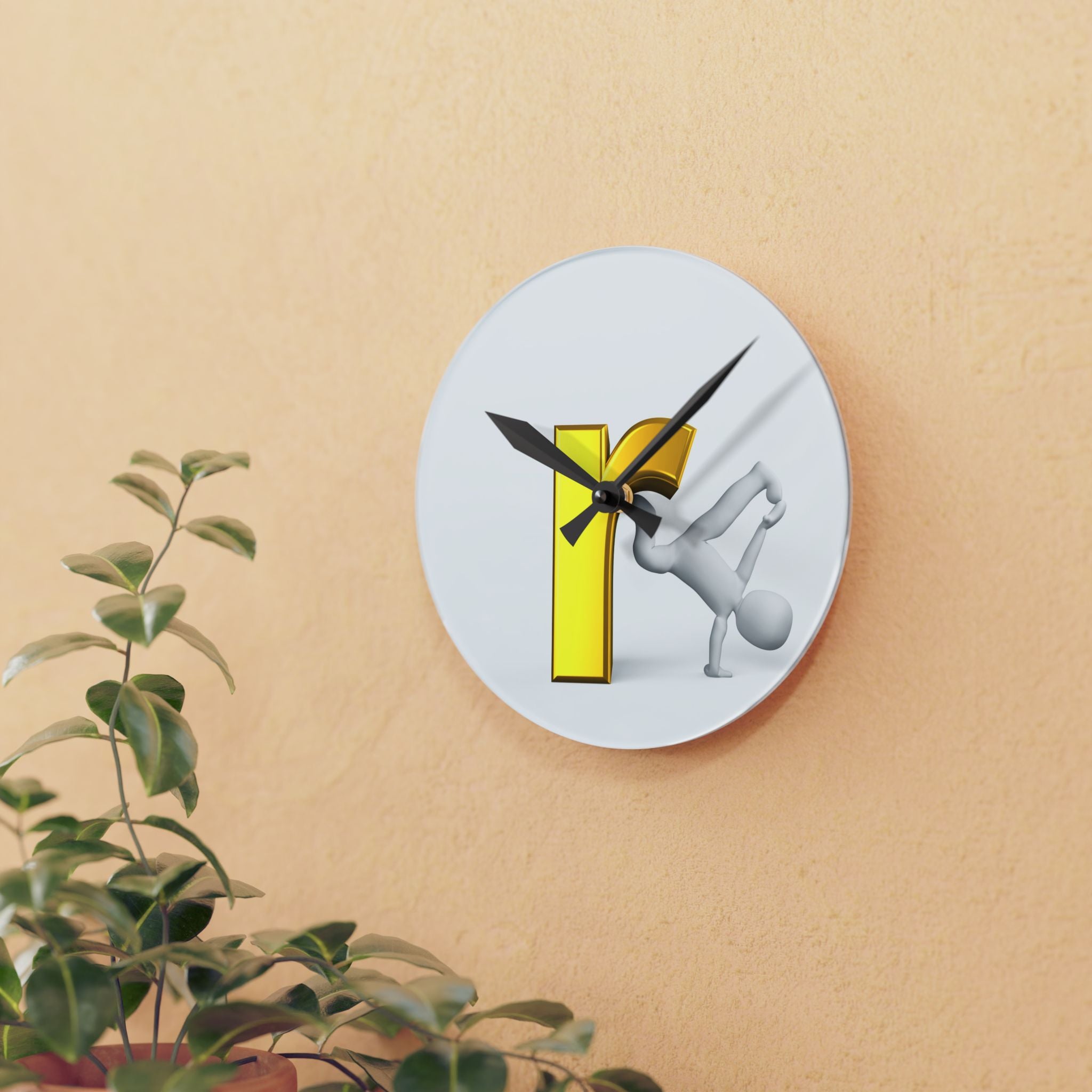 3D Letter R Breakdancer Acrylic Wall Clock | Modern Alphabet Decor