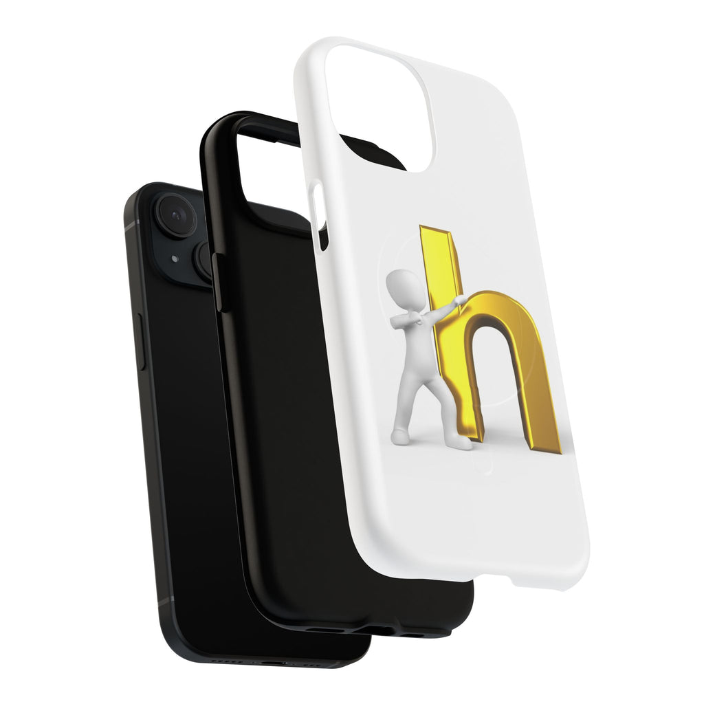 3D Person Pushing Gold Letter h Phone Case | Tough Magnetic Case