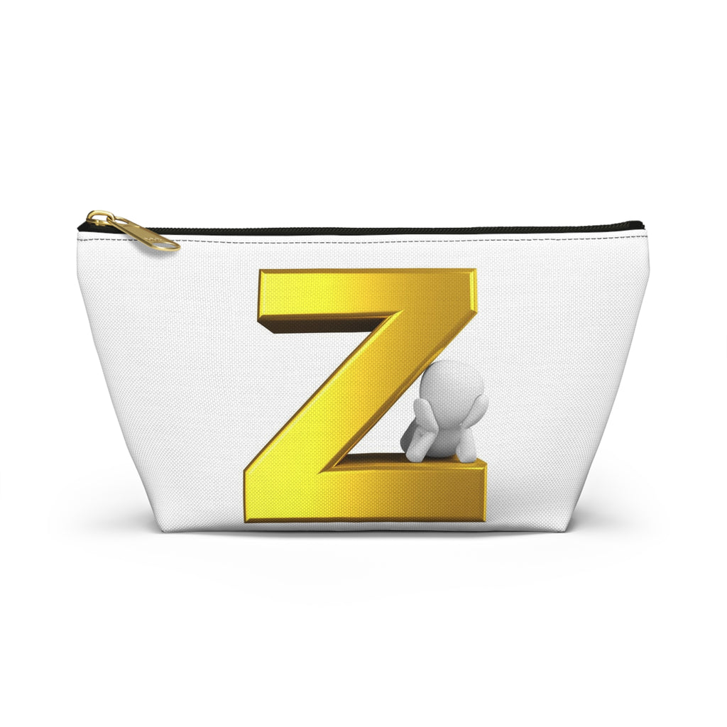 Gold Letter Z with 3D Character Accessory Pouch | Z Initial Makeup Bag