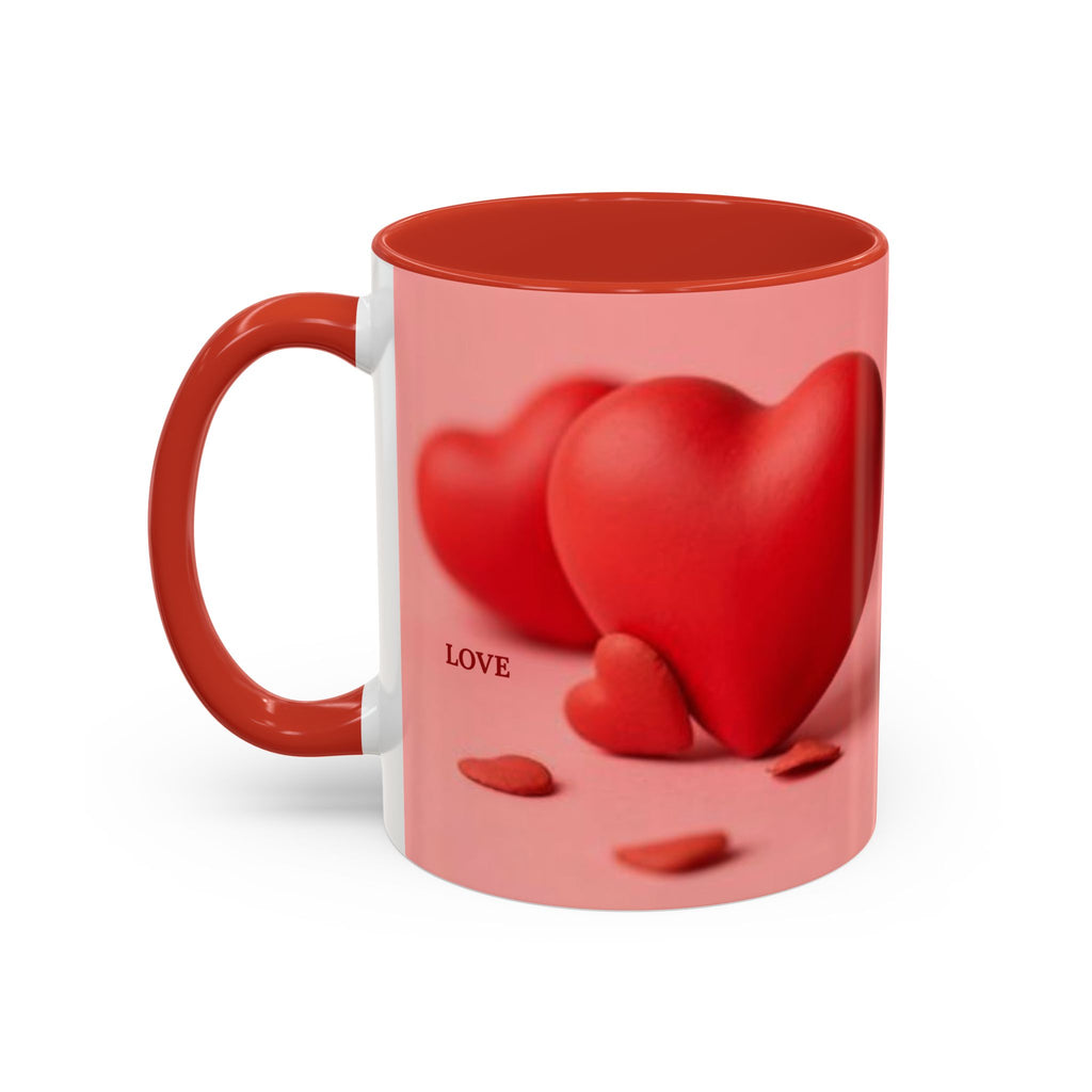Red Heart Love Design Accent Coffee Mug | Valentine Heart Ceramic Mug