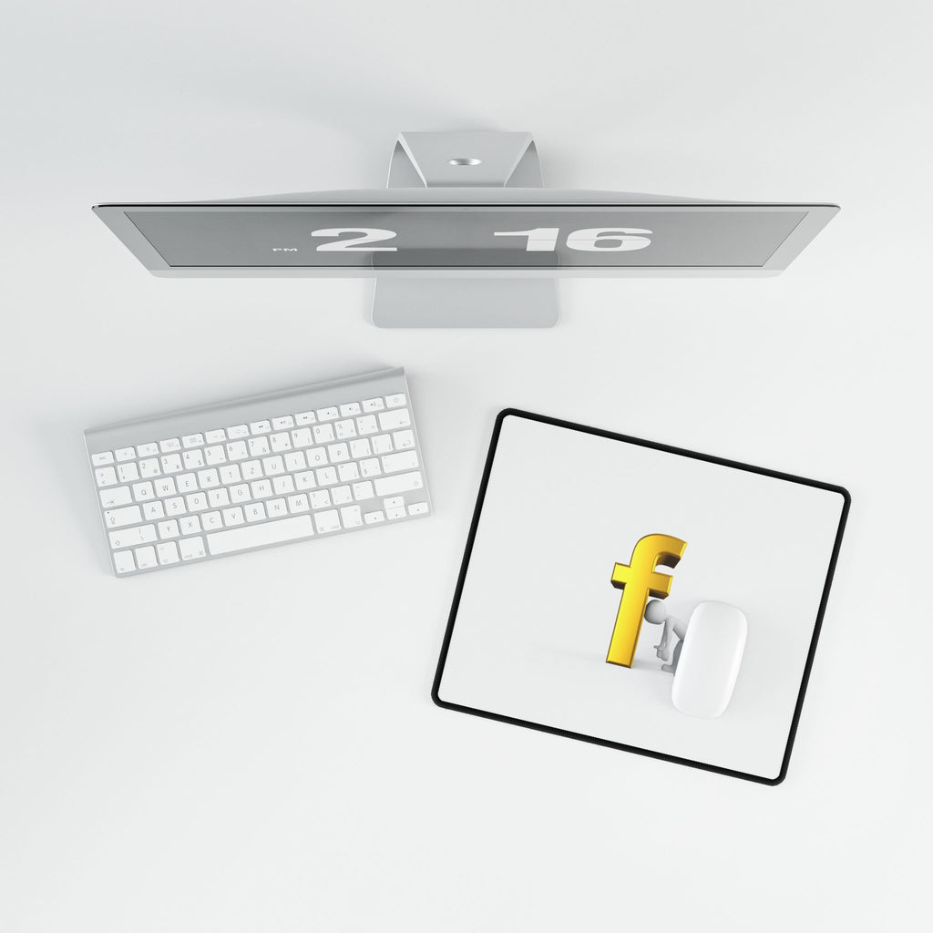 3D Figure Peeking Around Gold Letter F Desk Mat | Large Gaming Mouse Pad