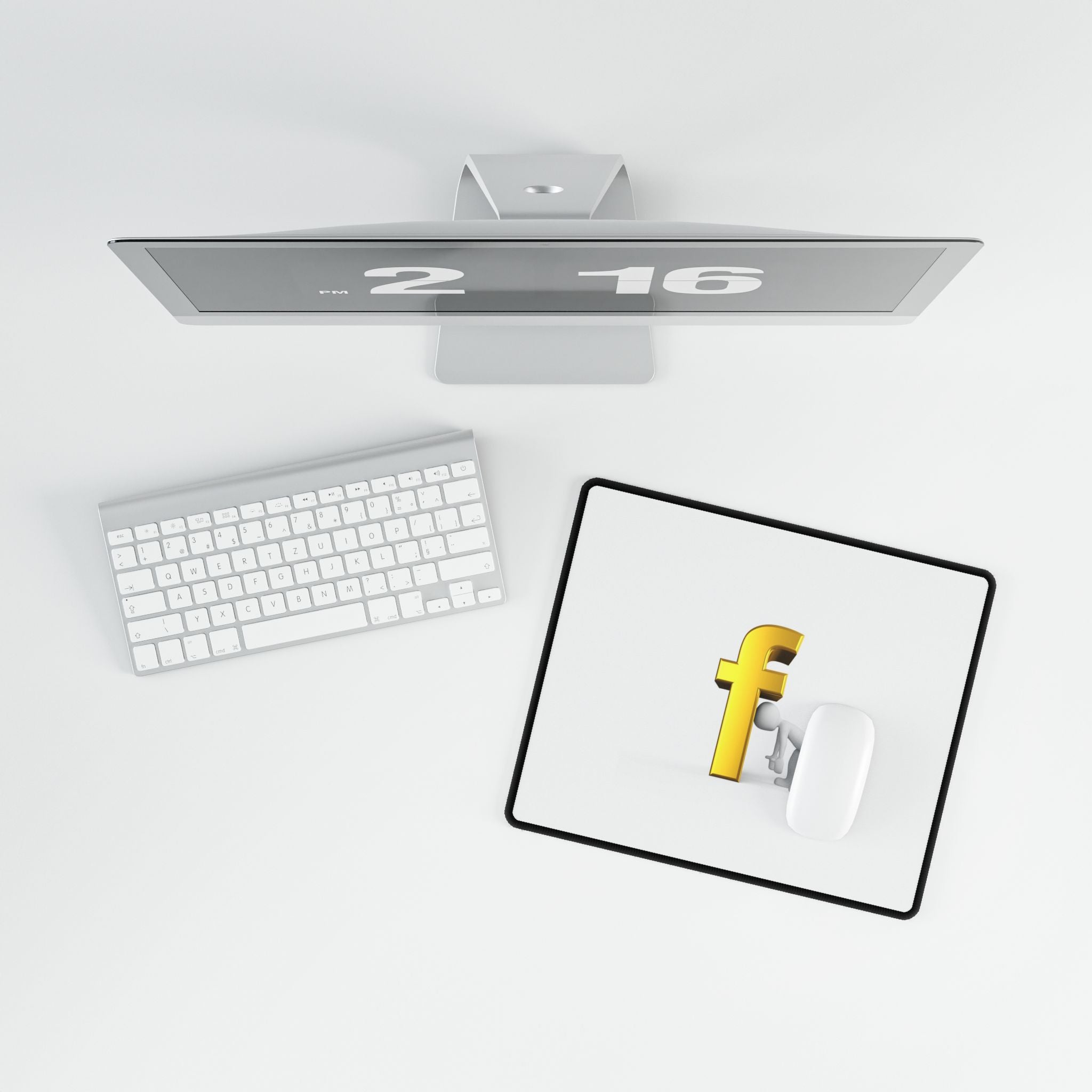 3D Figure Peeking Around Gold Letter F Desk Mat | Large Gaming Mouse Pad