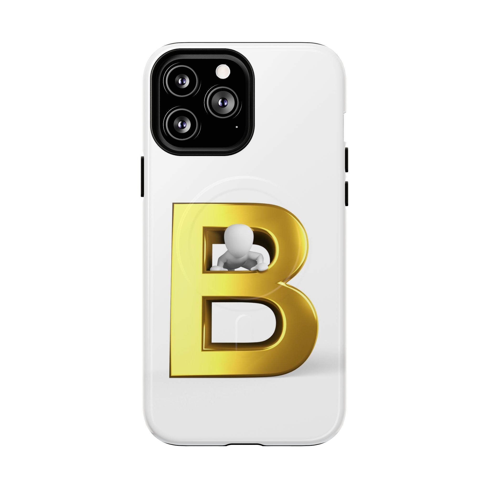 Coque de téléphone 3D Lettre B dorée | Coque magnétique résistante