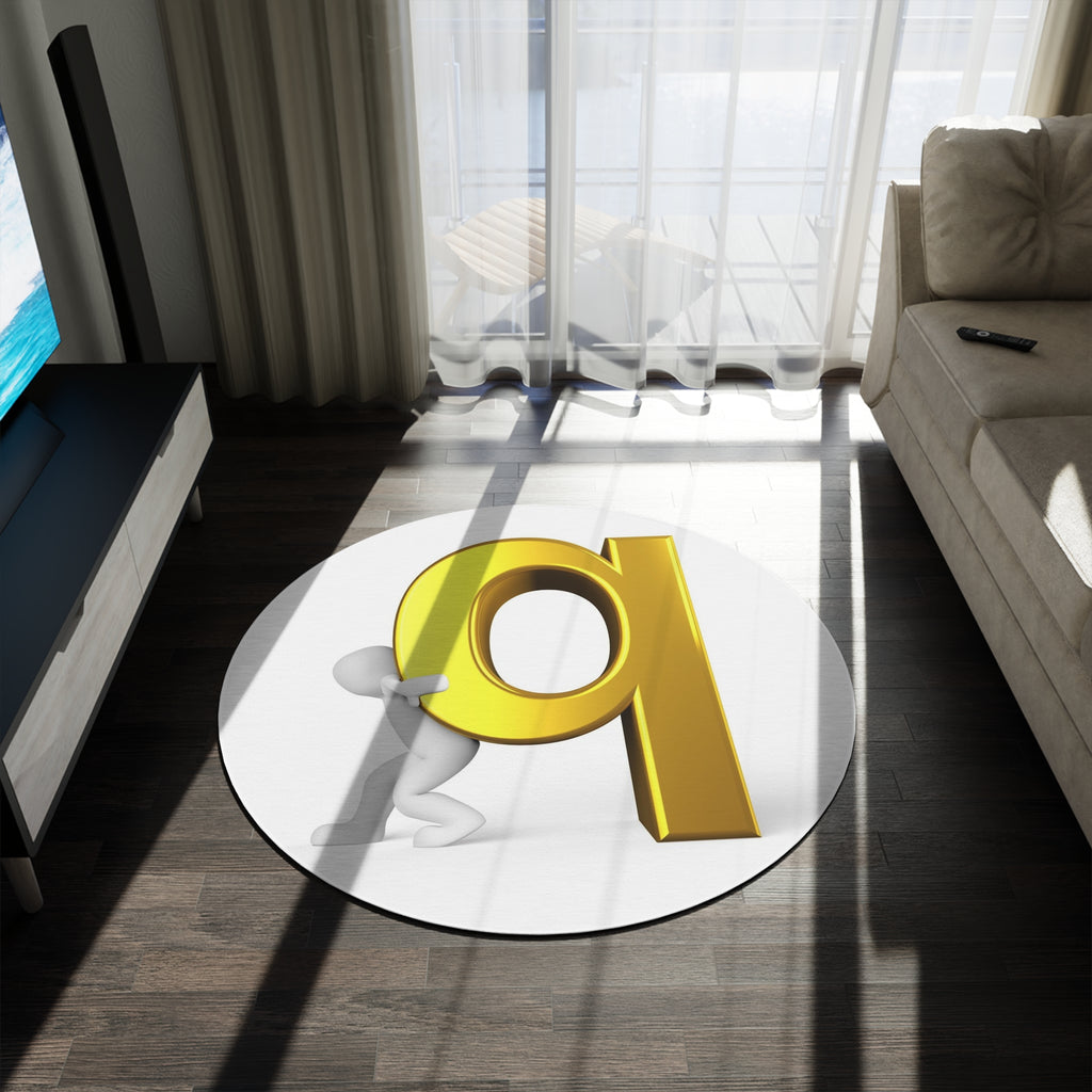 3D Gold Letter Q with Figure Round Rug | Alphabet Monogram Floor Mat