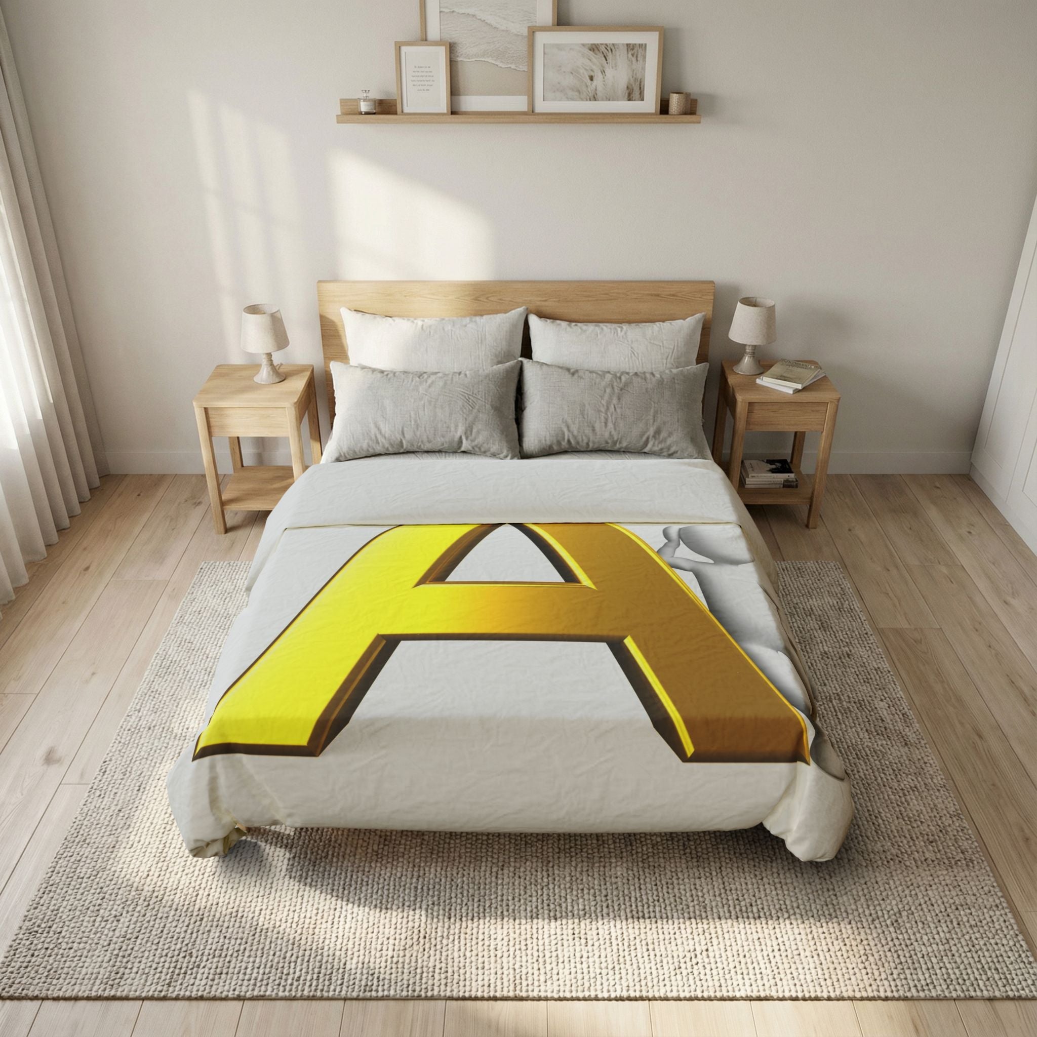 Gold Letter A Initial Cotton Duvet Cover | Monogram Bedding