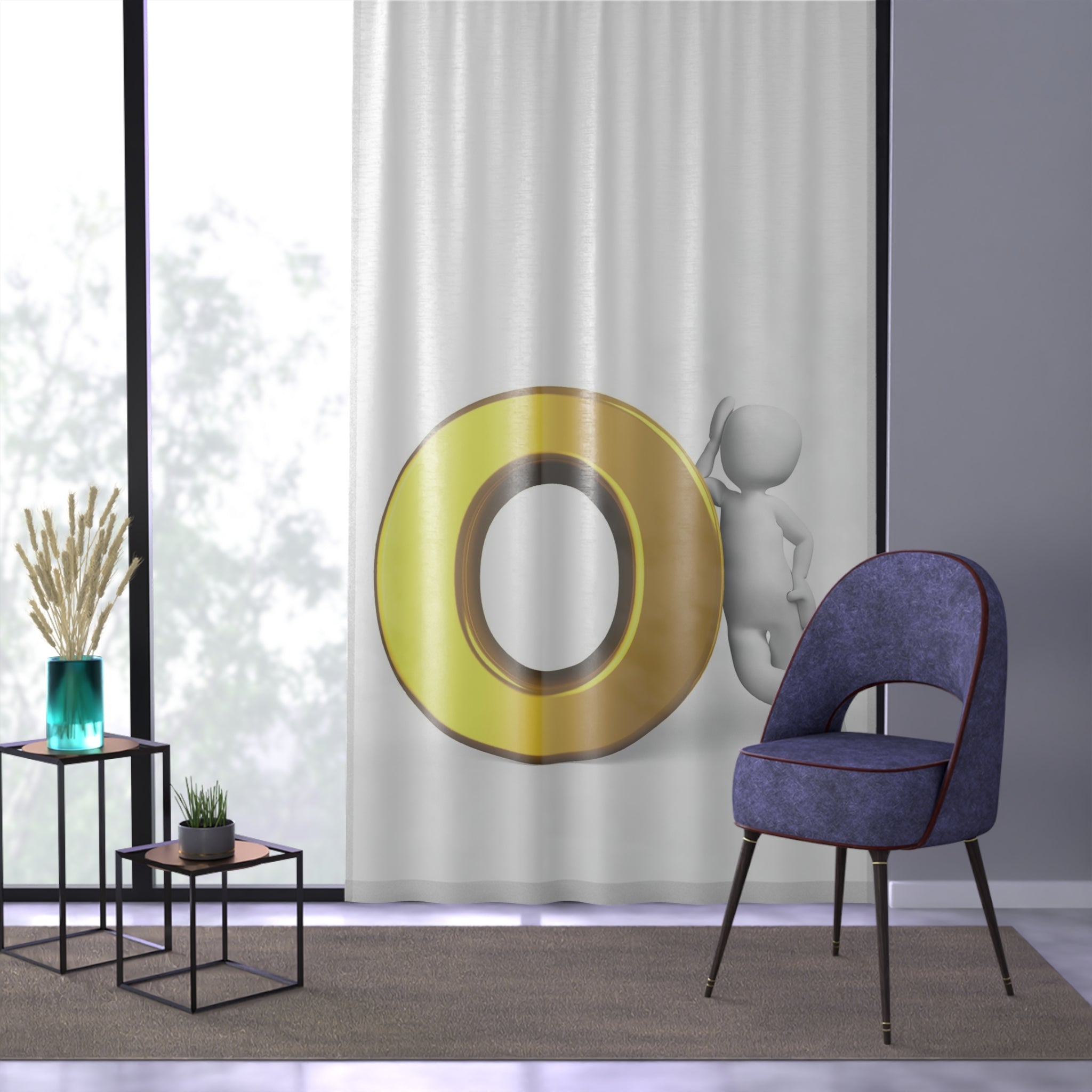 Golden O Letter Curtain | Alphabet Window Curtain
