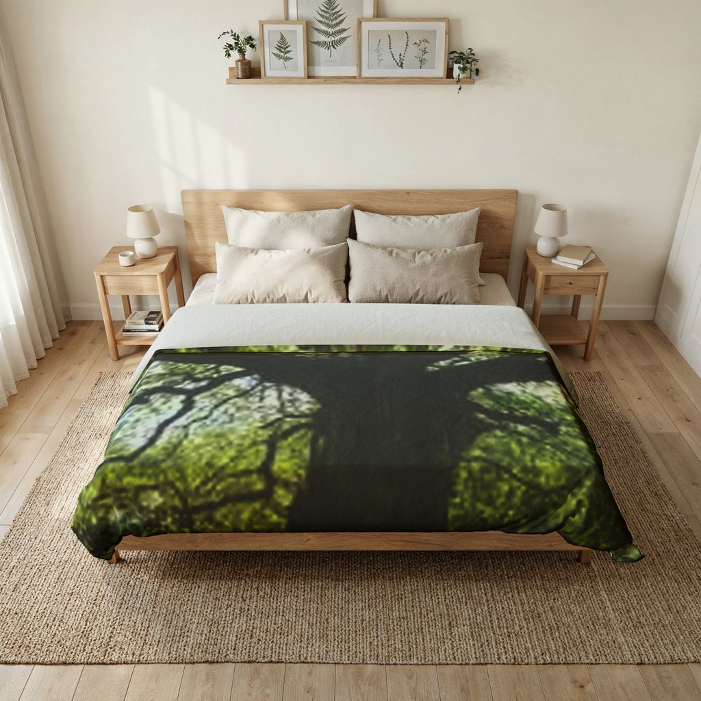 Sunlit Oak Tree Duvet Cover | Forest Canopy Nature Bedding