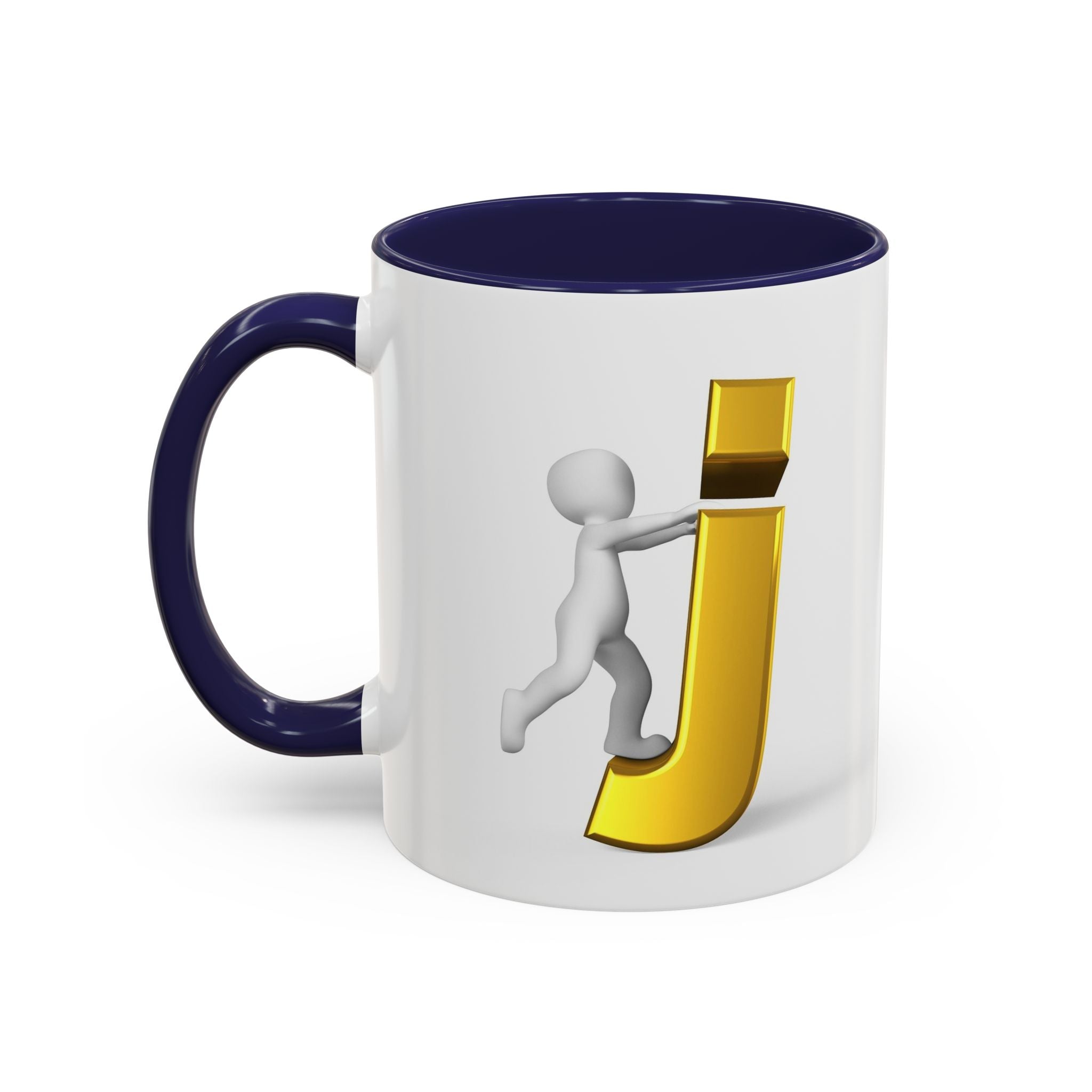 Tasse avec figurine 3D bâton poussant la lettre J dorée | Tasse à café