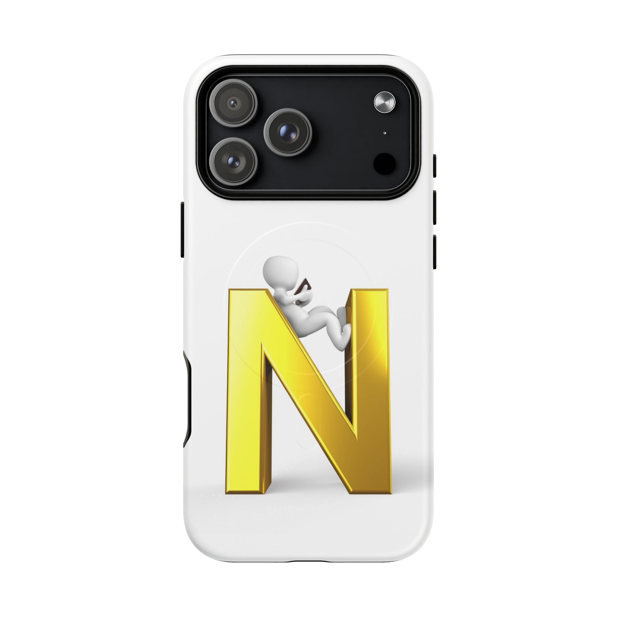 Coque de téléphone en or, lettre N, figure 3D | Coque magnétique robuste
