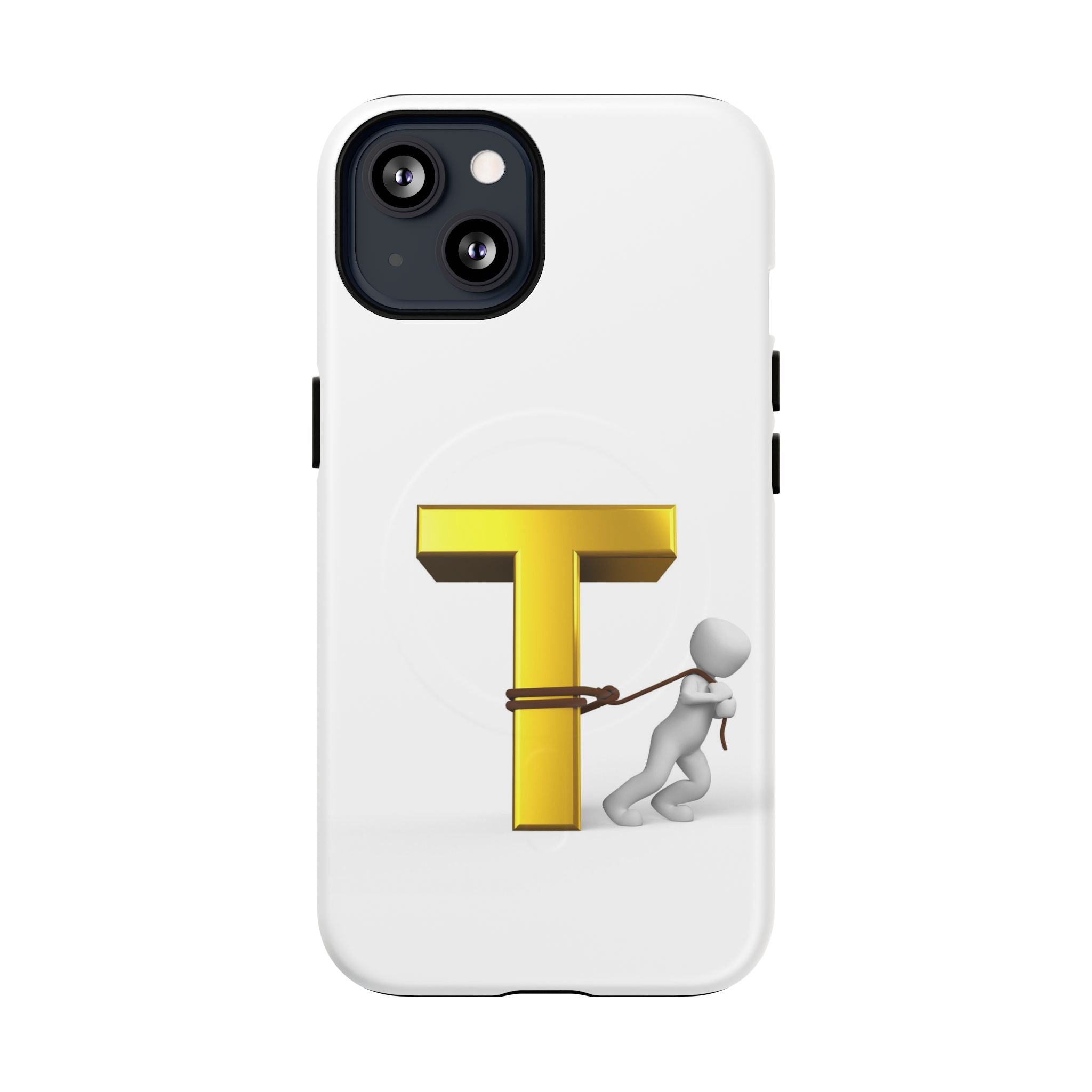 Coque de téléphone Lettre T en or avec personnage tirant | Coque magnétique résistante