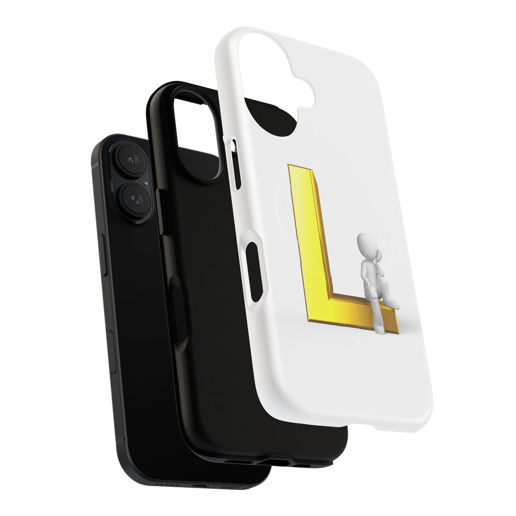 Yellow 3D Letter L with Sitting Figure phone case | Tough Magnetic Case
