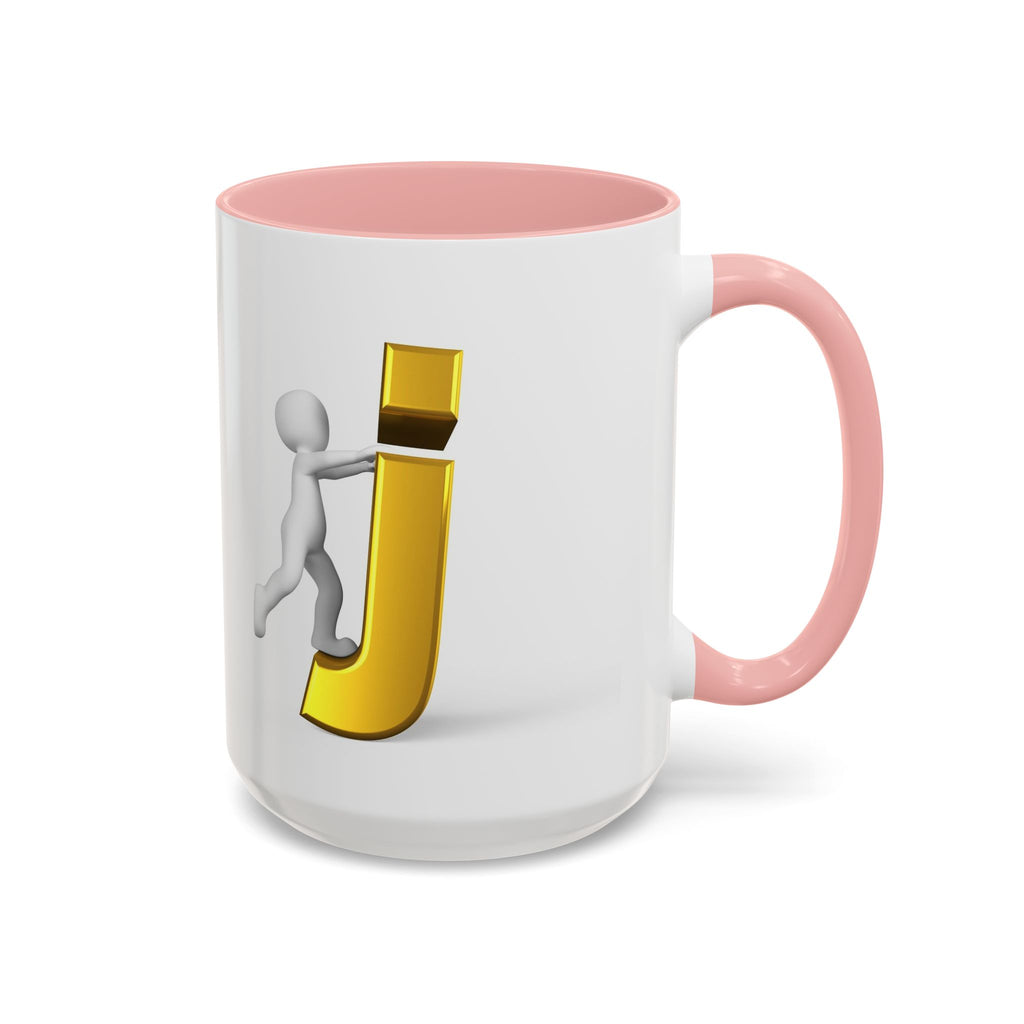 Tasse avec figurine 3D bâton poussant la lettre J dorée | Tasse à café