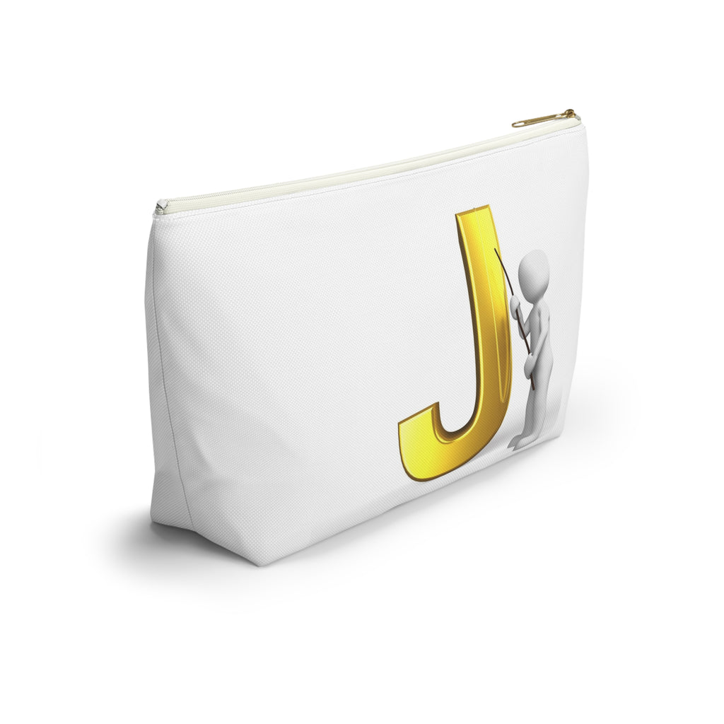 Gold Letter J with Pointing Character Accessory Pouch | Monogram Makeup Bag