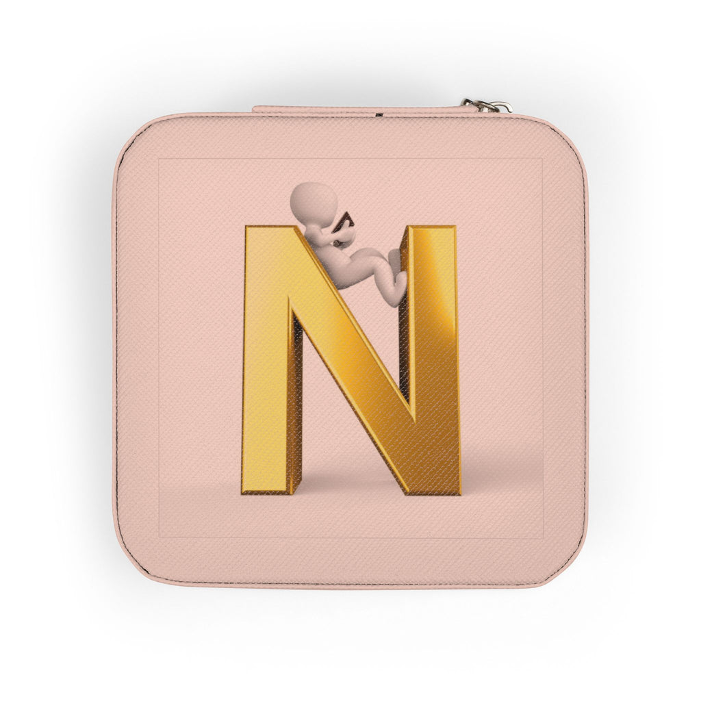 Gold Monogram N Jewelry Travel Case | Compact Square Organizer